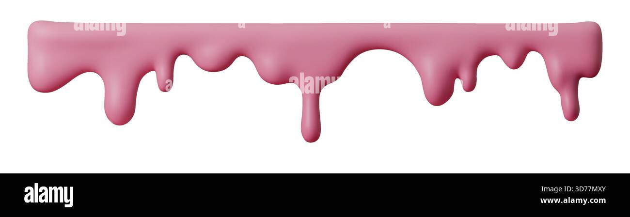 Gocce di liquido rosa realistico con texture 3D liscia e ombre morbide e lucide. Le forme fluide degli schizzi, il flusso cremoso e le gocce isolate creano un gioco divertente Illustrazione Vettoriale