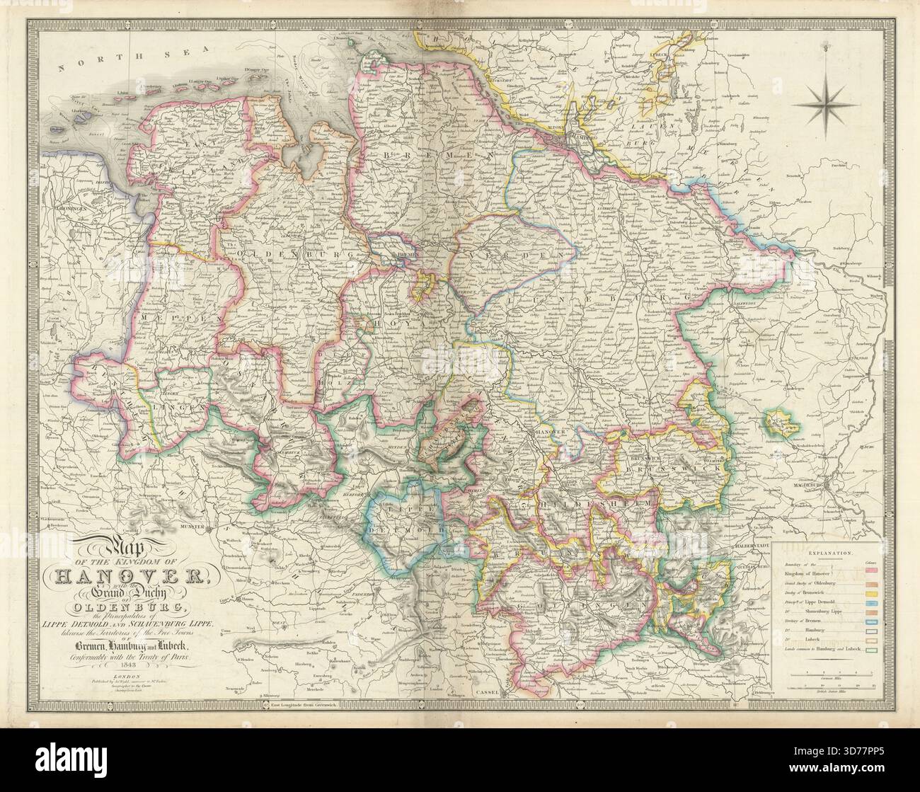 Mappa del Regno di Hannover con il Granducato di Oldenburg… WYLD 1843 Foto Stock