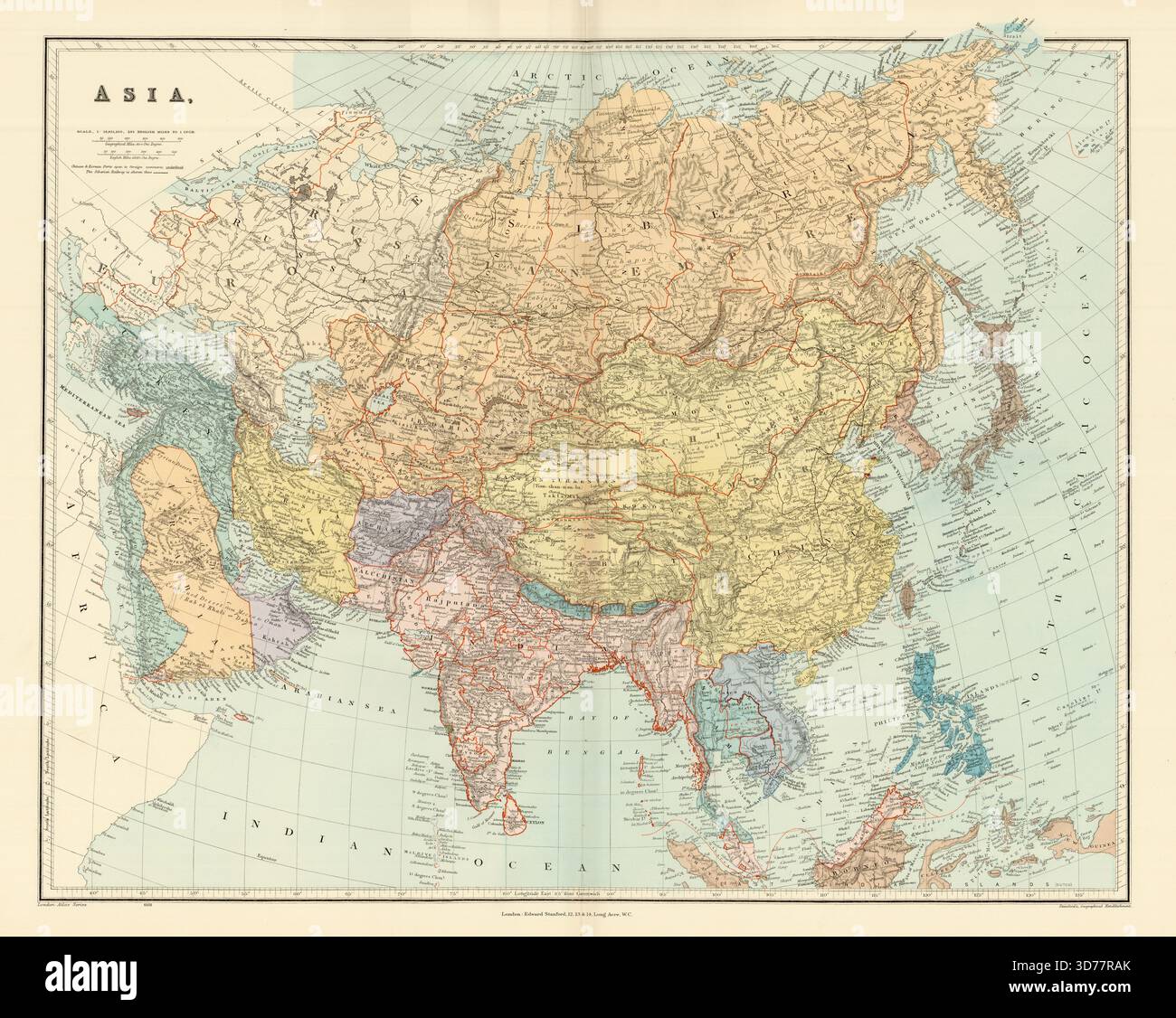 ASIA giapponese Formosa India britannica Siam Oman Abu Debi (Dhabi) STANFORD 1904 mappa Foto Stock