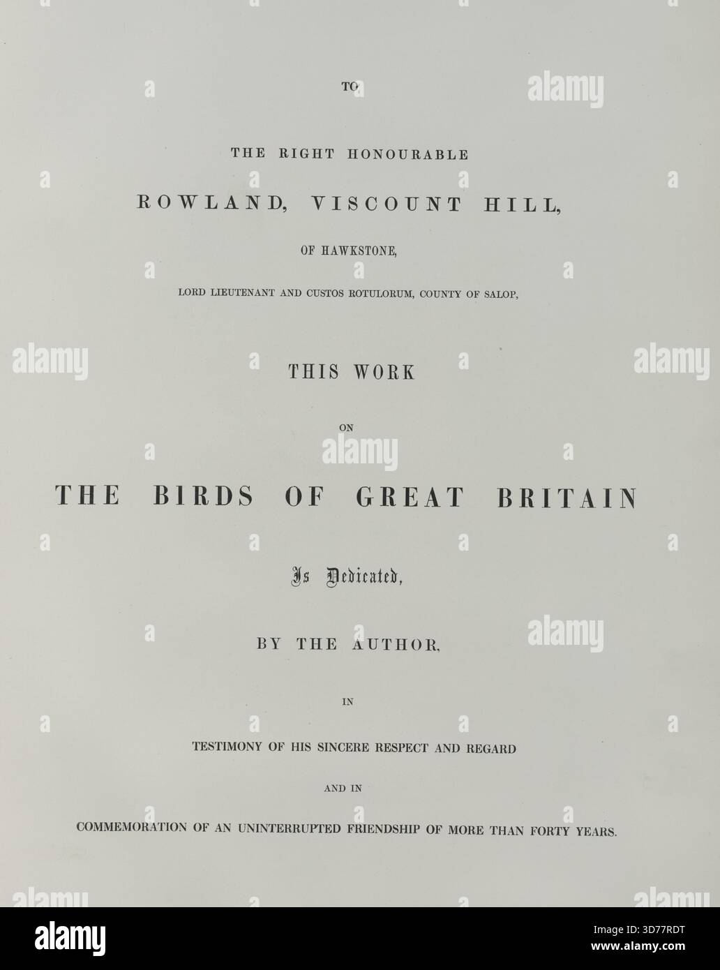 The Birds of Great Britain, dedicazione, 1862 - 1873, 1862 - 1873, Londra, editore, J. Gould Foto Stock