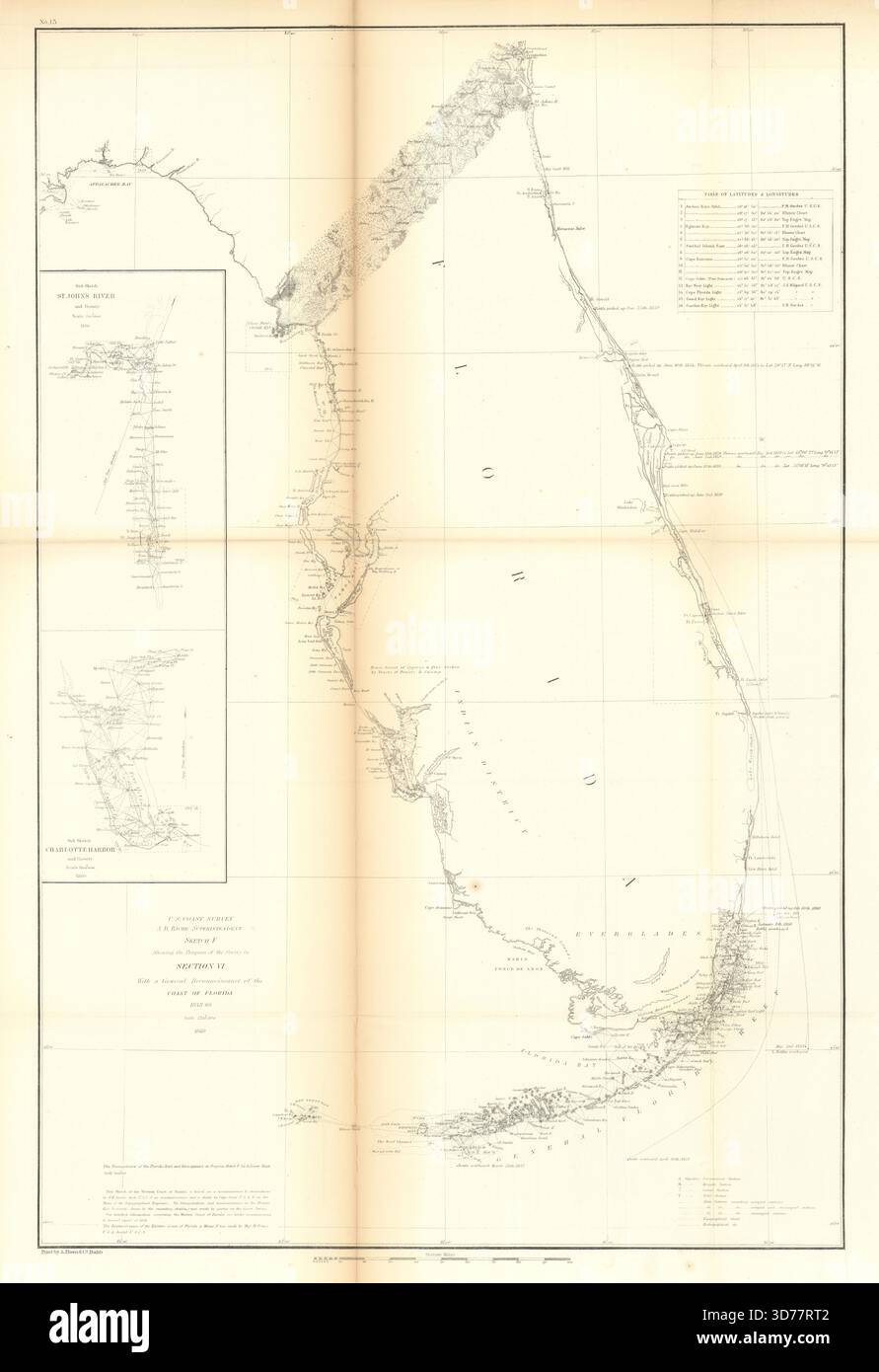US Coast Survey §vi Florida. St John's River e Charlotte Harbor. Mappa di Miami 1860 Foto Stock