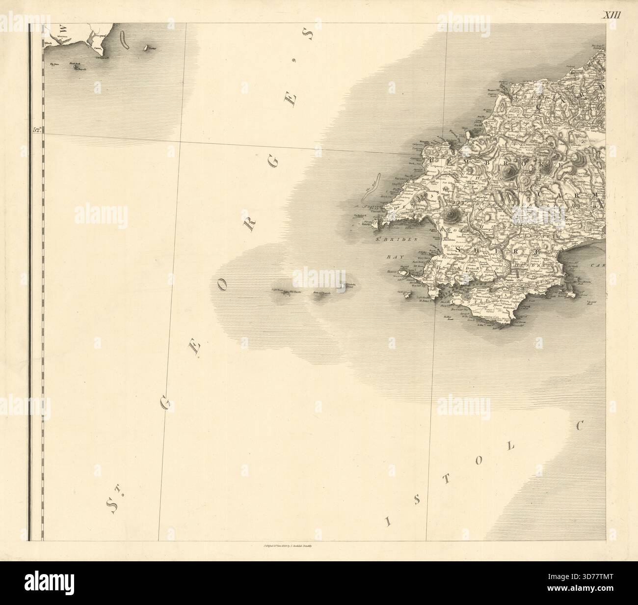 # 13 Pembrokeshire e St George's Channel. Baia di St. Bride. Stockdale 1809 mappa Foto Stock