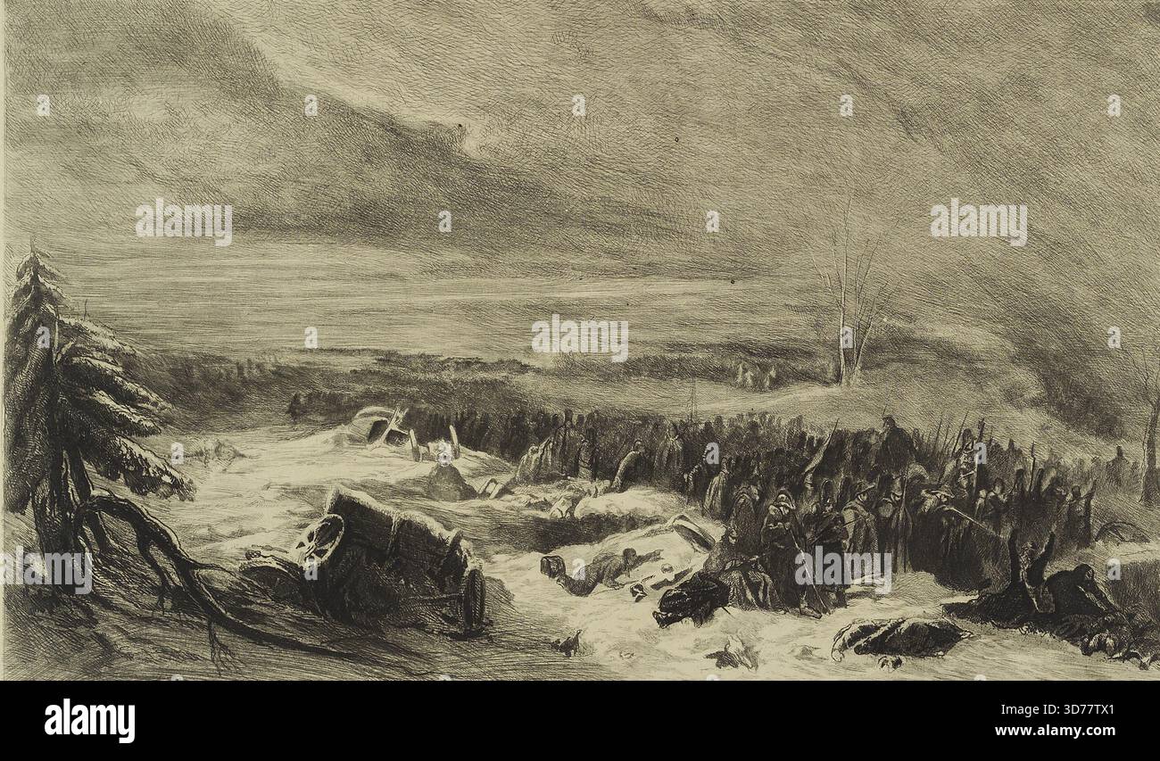 Episode de la campagne de Russie, Raffet, Denis Auguste Marie (1804-1860), 1828-1835, 1 stampa incisione. Arco e freccia, guerre napoleoniche, 1800-1815, campagne, Russia Foto Stock