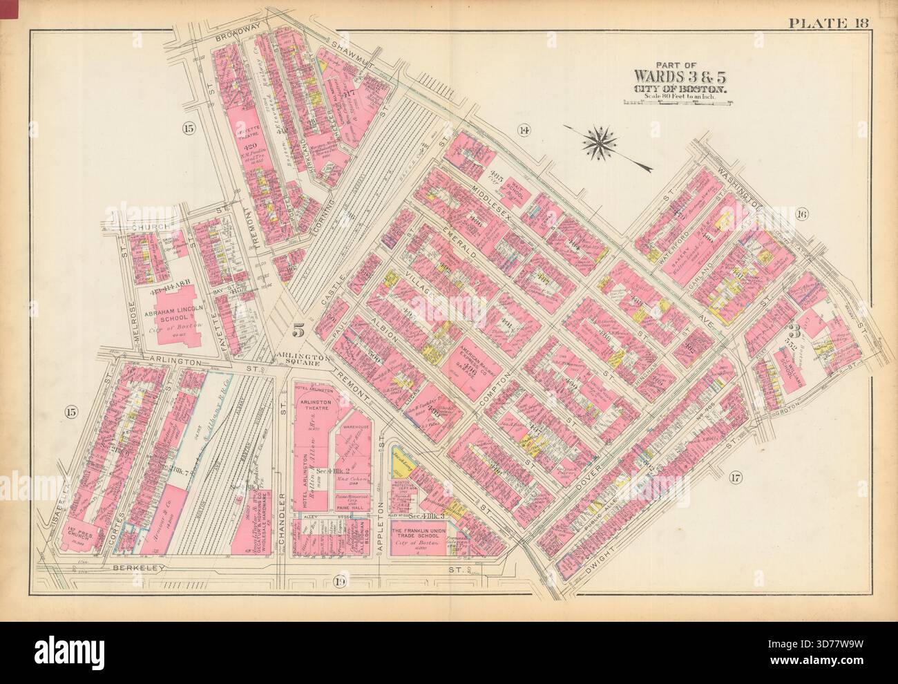 Boston 18 South End/Bay Village. Arlington Street/Shawmut Ave. Mappa DI BROMLEY 1928 Foto Stock