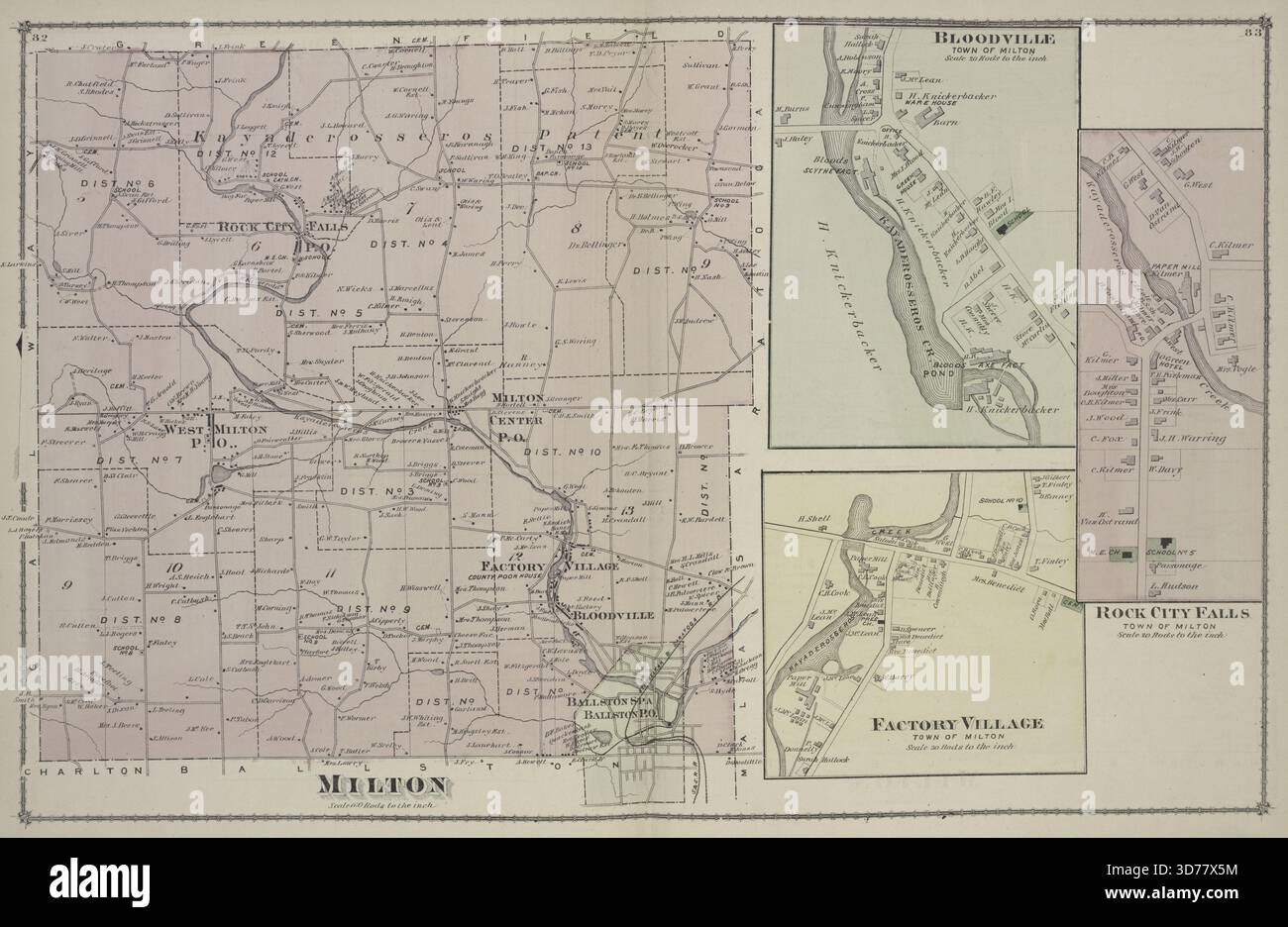Milton Township, Bloodville Village, Factory Village, and Rock City Falls Village, 1876., 1876., New York. Editore, J.B. Beers. Proprietà immobiliari, New York (stato Foto Stock
