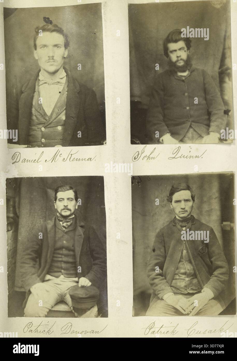 Prigionieri della prigione di Mountjoy, in Irlanda, creati nel 1866. L'immagine presenta individui associati alla Fratellanza Fenia durante il periodo storico del 1837-1901. Tra i contributori ci sono Daniel McKenna, John Quinn, Patrick Donovan e Patrick Cusack Foto Stock