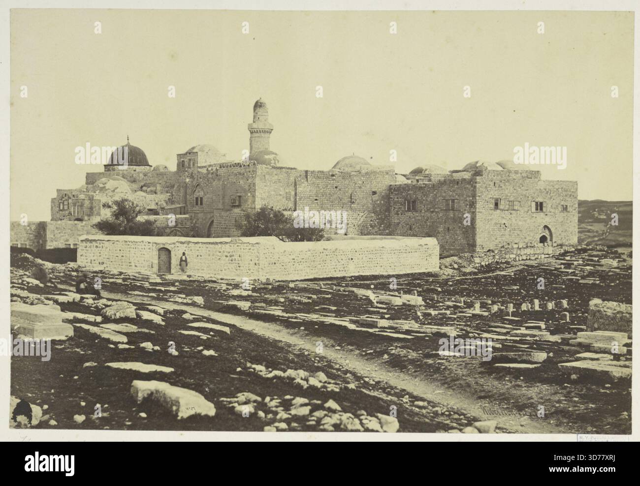 Tomba di Davide, Gerusalemme, 1857., 1857. Gerusalemme, Cimiteri, inglese, Gerusalemme, Davide, re di Israele, Tomba, Sion, Monte (Gerusalemme), Tombe e monumenti sepolcrali, 21 x 31,5 cm sul supporto 39 x 45 cm Foto Stock