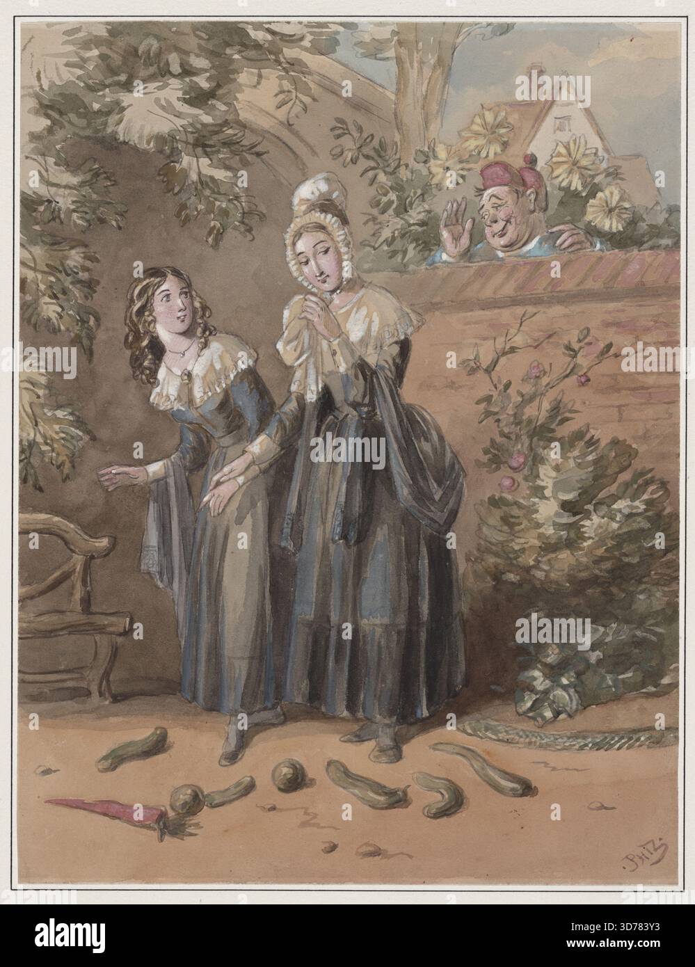 Il gentiluomo accanto dichiara la sua passione per la signora Nickleby, di Hablot Knight Browne, 1838. Questa illustrazione è relativa ai personaggi di "Nicholas Nickleby" di Charles Dickens Foto Stock