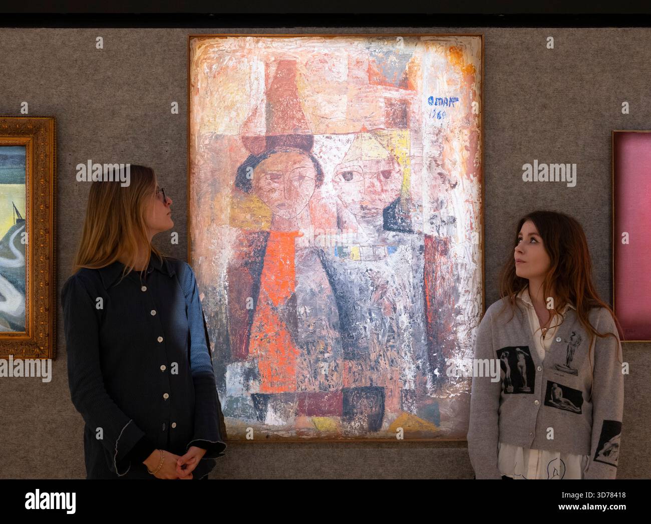 Bonhams, Londra, Regno Unito. 24 novembre 2025. L'asta Bonhams Modern and Contemporary Middle Eastern Art si svolge il 25 novembre. Le attrazioni principali includono: Omar El-Nagdi (Egitto, 1931-2019), acqua della vita. Stimate tra £ 20.000 e £ 30.000. Crediti: Malcolm Park/Alamy Live News Foto Stock