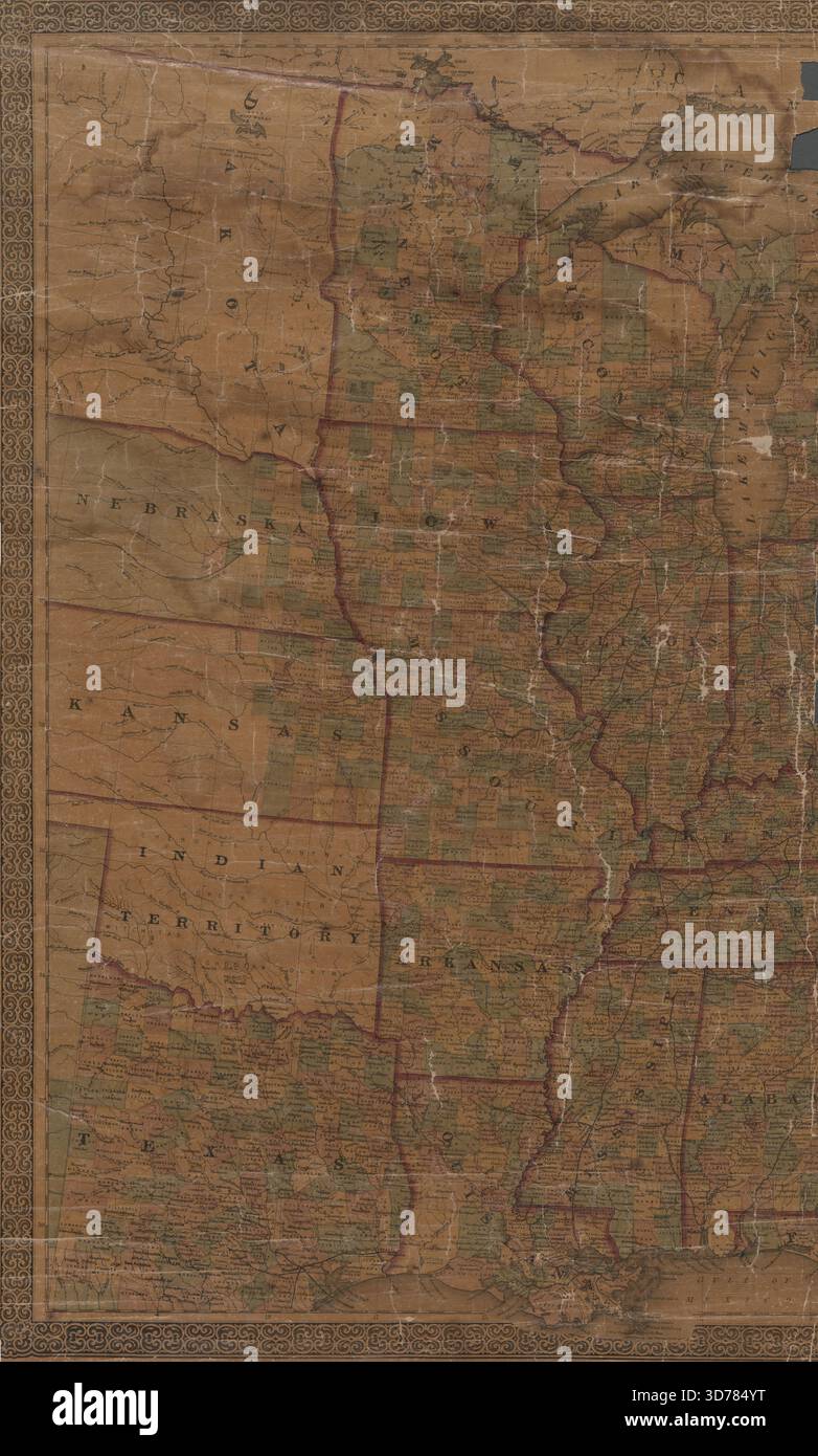Una mappa colorata a mano intitolata "nuova mappa guida di G. Woolworth Colton degli Stati Uniti e del Canada" che illustra ferrovie, contee e divisioni amministrative. La mappa fu pubblicata nel 1861 a New York da Colton e a Chicago da Rufus Blanchard. Misura 75 x 91 cm su un foglio di 84 x 103 cm Foto Stock