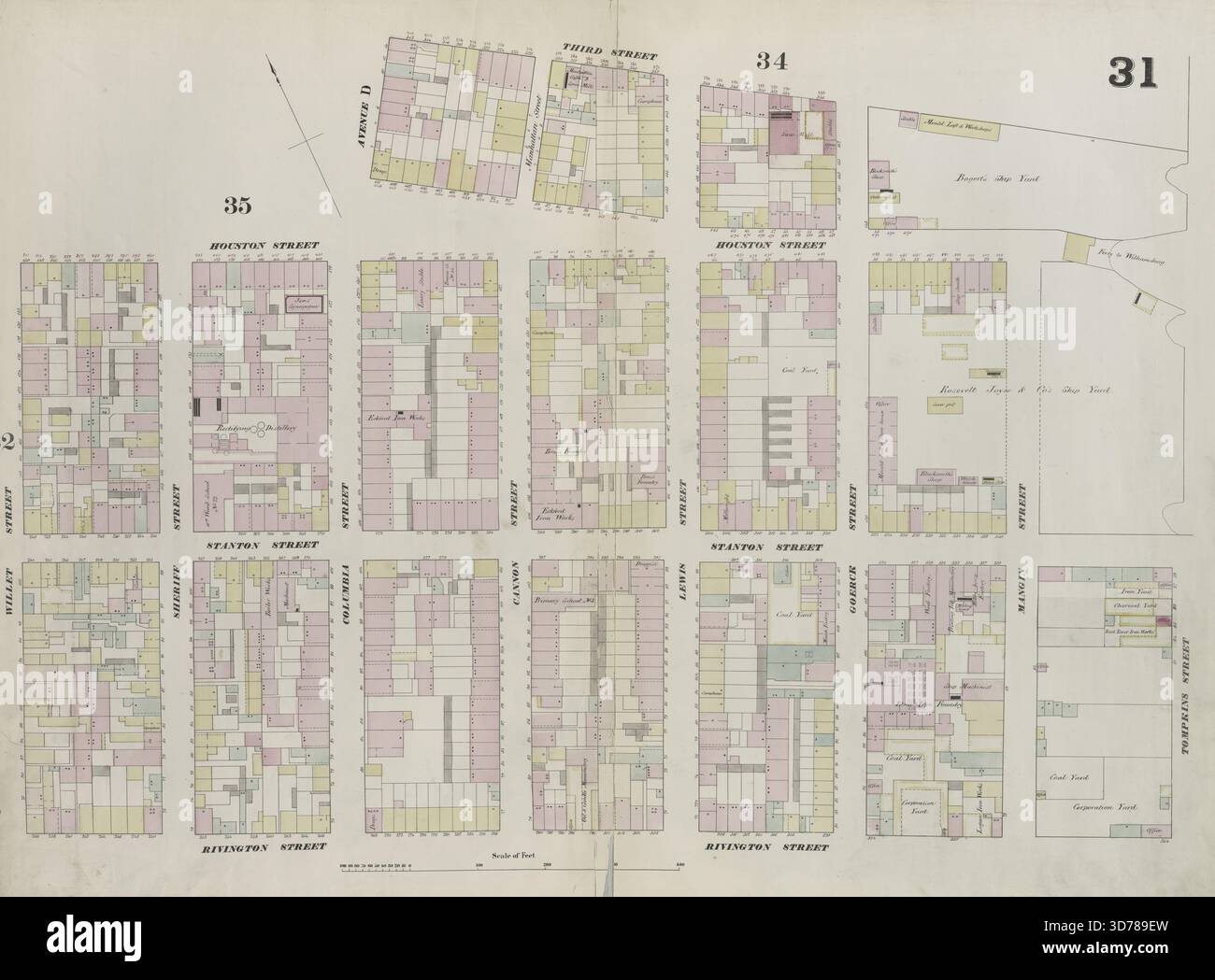Placca 31 Mappa delimitata da Houston Street, Avenue D, 3rd Street, East Street, Rivington Street, Willett Street, 1857 - 1862., 1857 - 1862., New York. Editore, Perris & Browne. Manhattan (New York, N.Y.), immobili, New York (Stato), New York Foto Stock