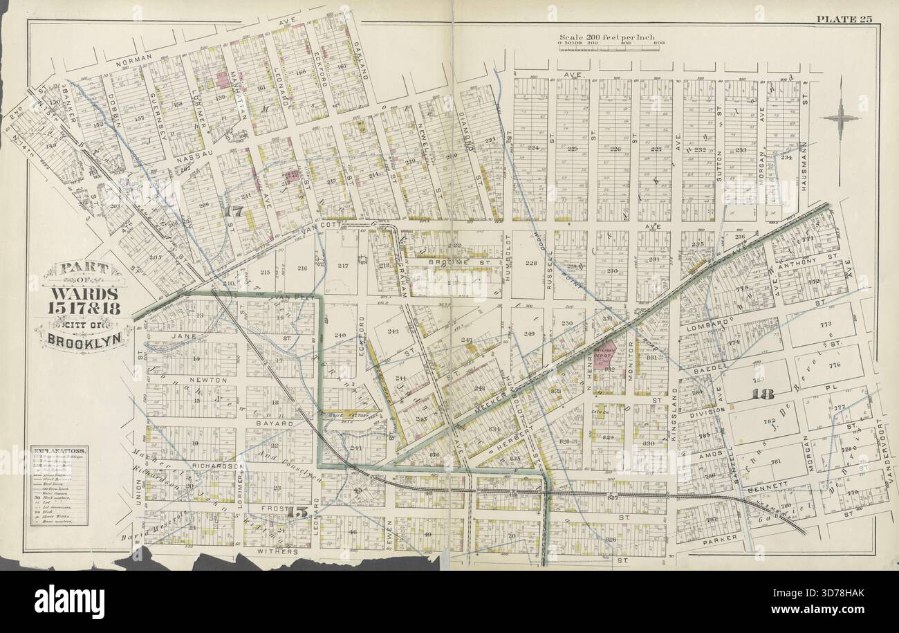 Targa 25 delimitata da 2nd Street, Norman Avenue, Oakland Street, Nassau Avenue, Hausman Street, Meeker Street, Vandervoort Avenue, Parker Street, Kingsland Avenue, Withers Street, Union Street, Vancott Street e N. 14th Street, 1880. Additional, Part of Wards 15, 17, & 18, City of Brooklyn., 1880., New York. Editore, G. W. Bromley & E. Robinson, Brooklyn (New York, N.Y.). Proprietà immobiliari, New York (Stato), New York Foto Stock