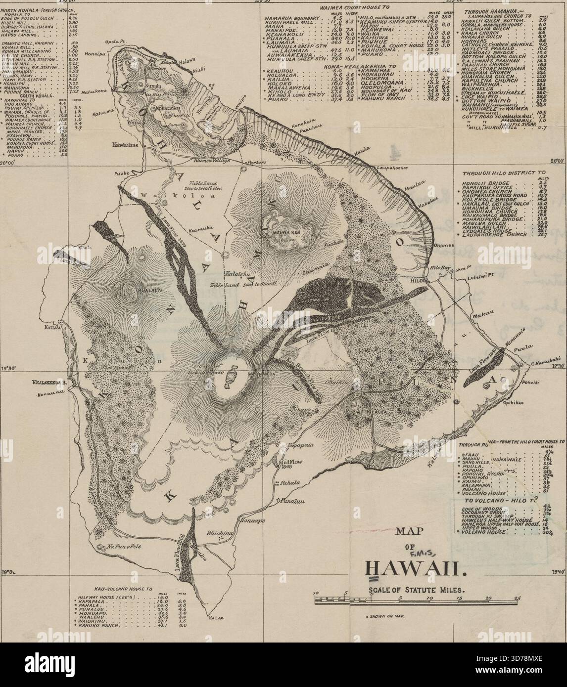 Mappa delle Hawaii, 1893, Norris Peters Co., 1893, Washington, D.C., editore, Norris Peters & Co Geografia storica, Hawaii Island (Hawaii)., 1 mappa; 23 x 20 cm, foglio 32 x 24 cm Foto Stock