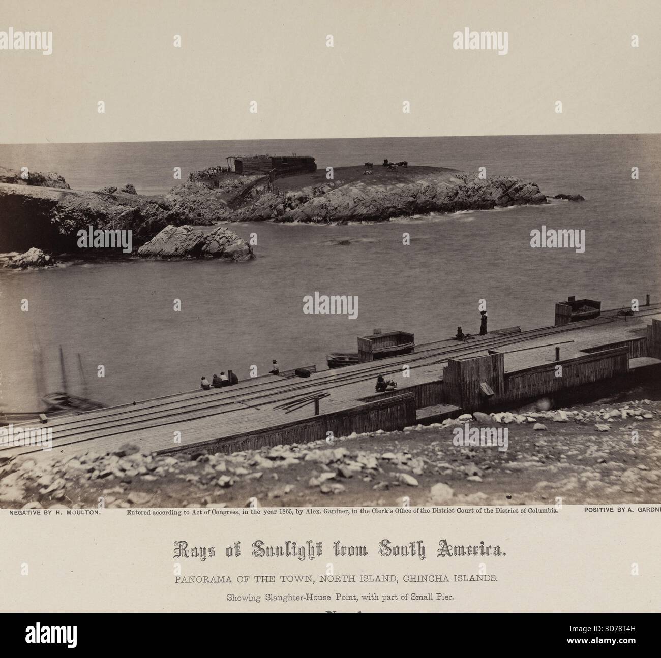 Panorama della città, Isola del Nord, Isole Chincha. Mostra Slaughter-House Point, con parte di Small Pier., 1865, Washington, D.C., editore, Philp & Solomons, Lima (Perù), Isole Chincha (Perù). Stampa albumen Silver, 3/4 x 3/4 poll. (17,1 x 22,2 cm), tappetino / 12 x 17 pollici (30,5 x 43,2 cm Foto Stock