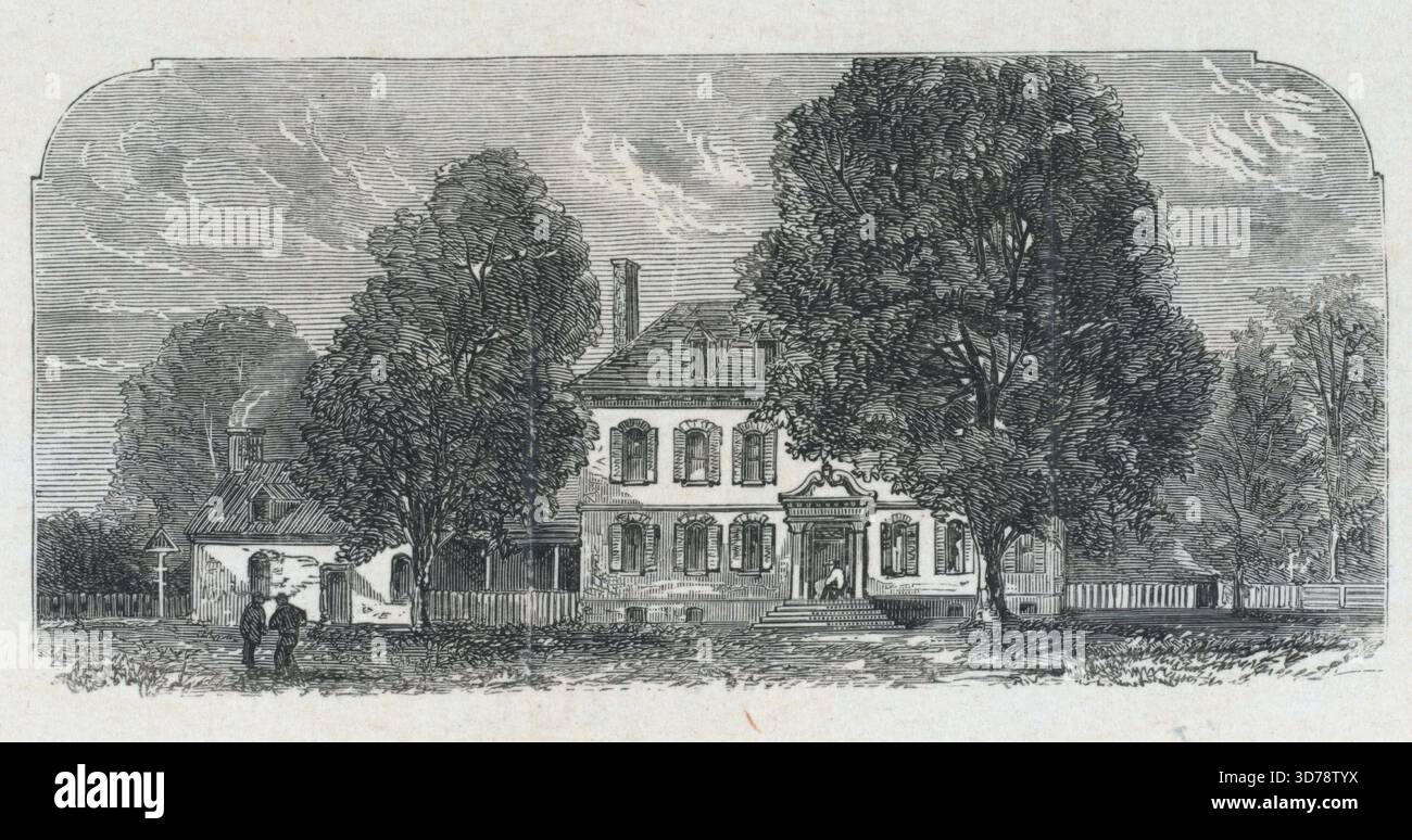 Charles City, 1880, 1880, New York. Case nella contea di Charles City, Virginia. Incisioni in legno, 16 x 24 cm Foto Stock