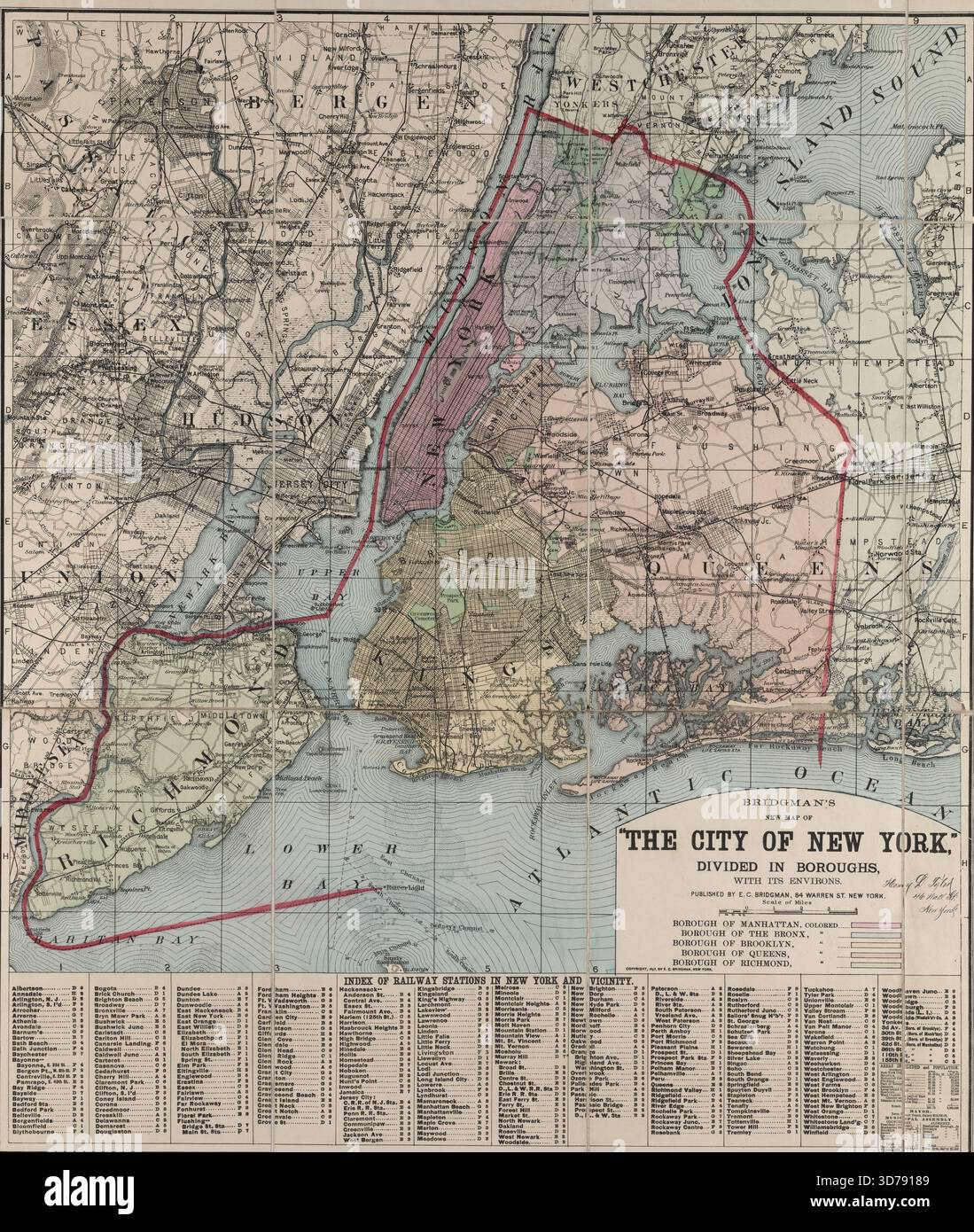 Bridgman's New Map of the City of New York, diviso in borghi con i suoi dintorni., 1897 Foto Stock