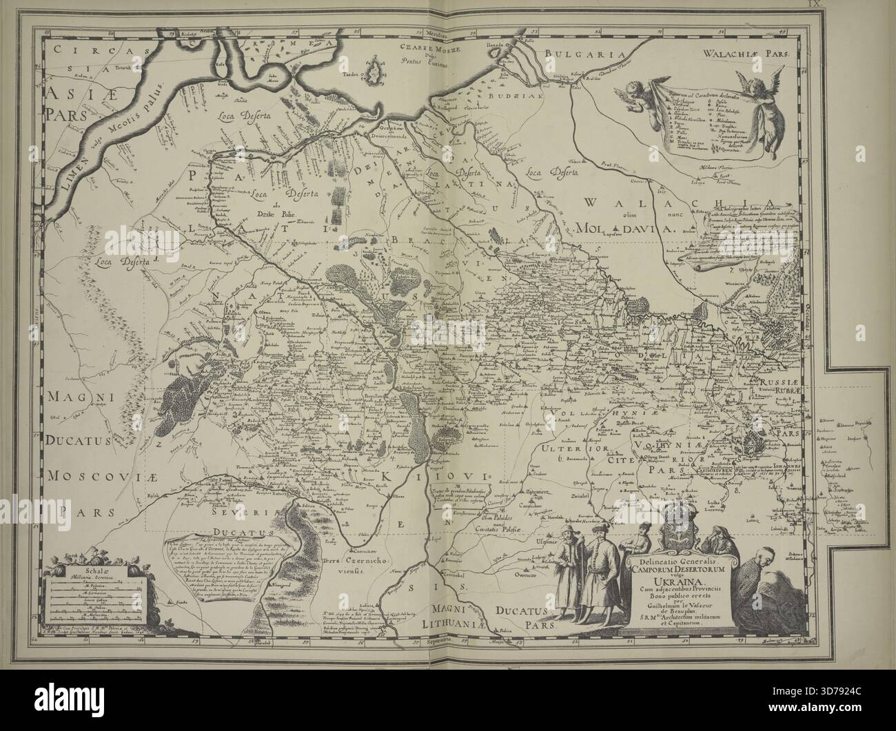 Una mappa generale dell'Ucraina di G. de Boplan, datata tra il 1648 e il 1651, fu pubblicata nel 1899 dall'editore Tip. S.V. Kul‐ zhenko a Kiev. La mappa presenta dettagli cartografici rilevanti per la storia della Russia Foto Stock