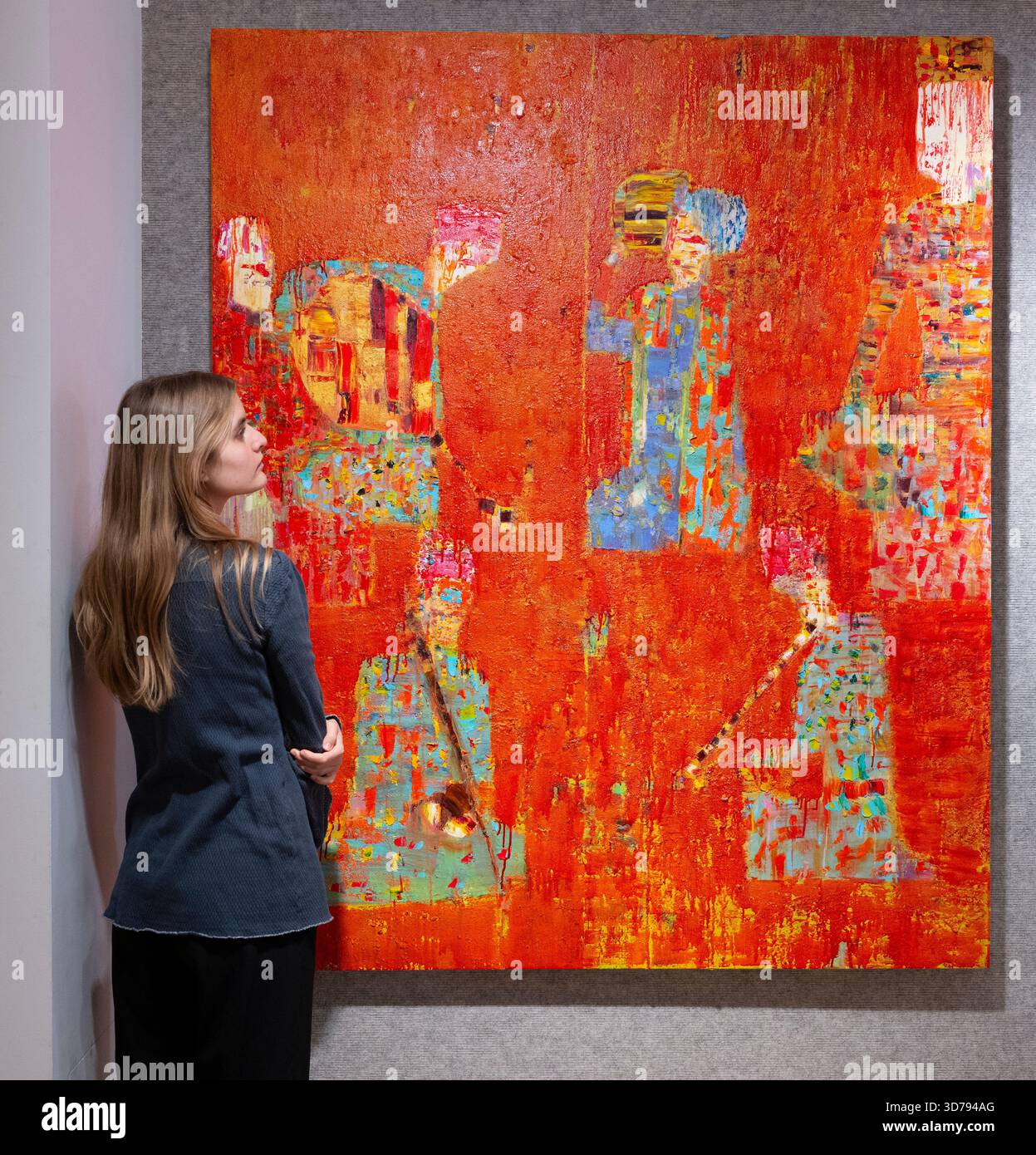 Bonhams, Londra, Regno Unito. 24 novembre 2025. L'asta Bonhams Modern and Contemporary Middle Eastern Art si svolge il 25 novembre. Le attrazioni principali includono: Reza Derakshani (Iran, B. 1952), Music for the Lover King. Stimate tra £ 25.000 e £ 35.000. Crediti: Malcolm Park/Alamy Live News Foto Stock