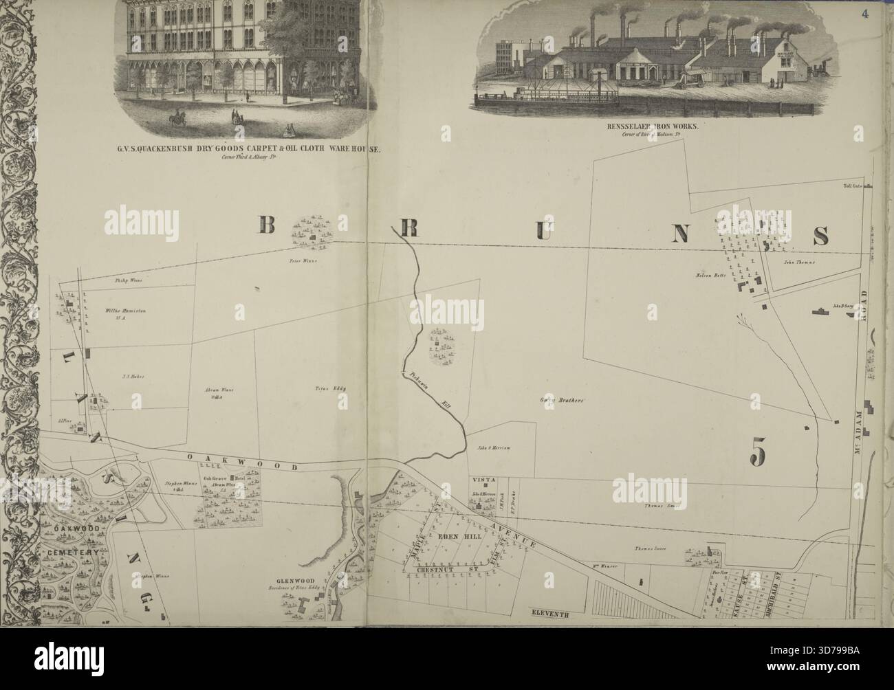 G. V. S. Quackenbush Dry Goods Carpet & Oil Cloth Warehouse; Rensselaer Iron Works; City of Troy cont., 1869., 1869., Troy, N.Y., Troy (N.Y Foto Stock