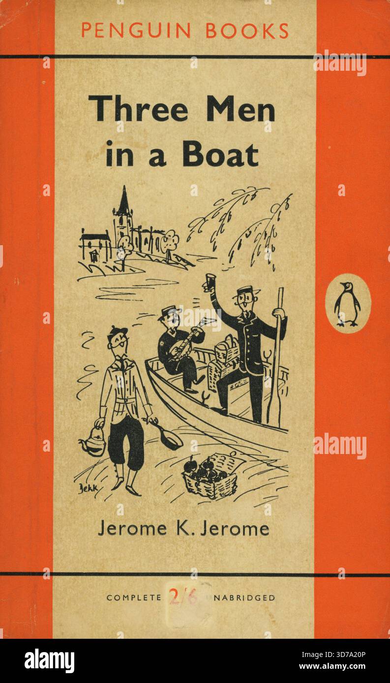Jerome K. Jerome - tre uomini in una barca. Penguin Books 1213. Pubblicato nel 1957; quarta stampa 1959. Artista di copertina: Dorrit Dekk Foto Stock
