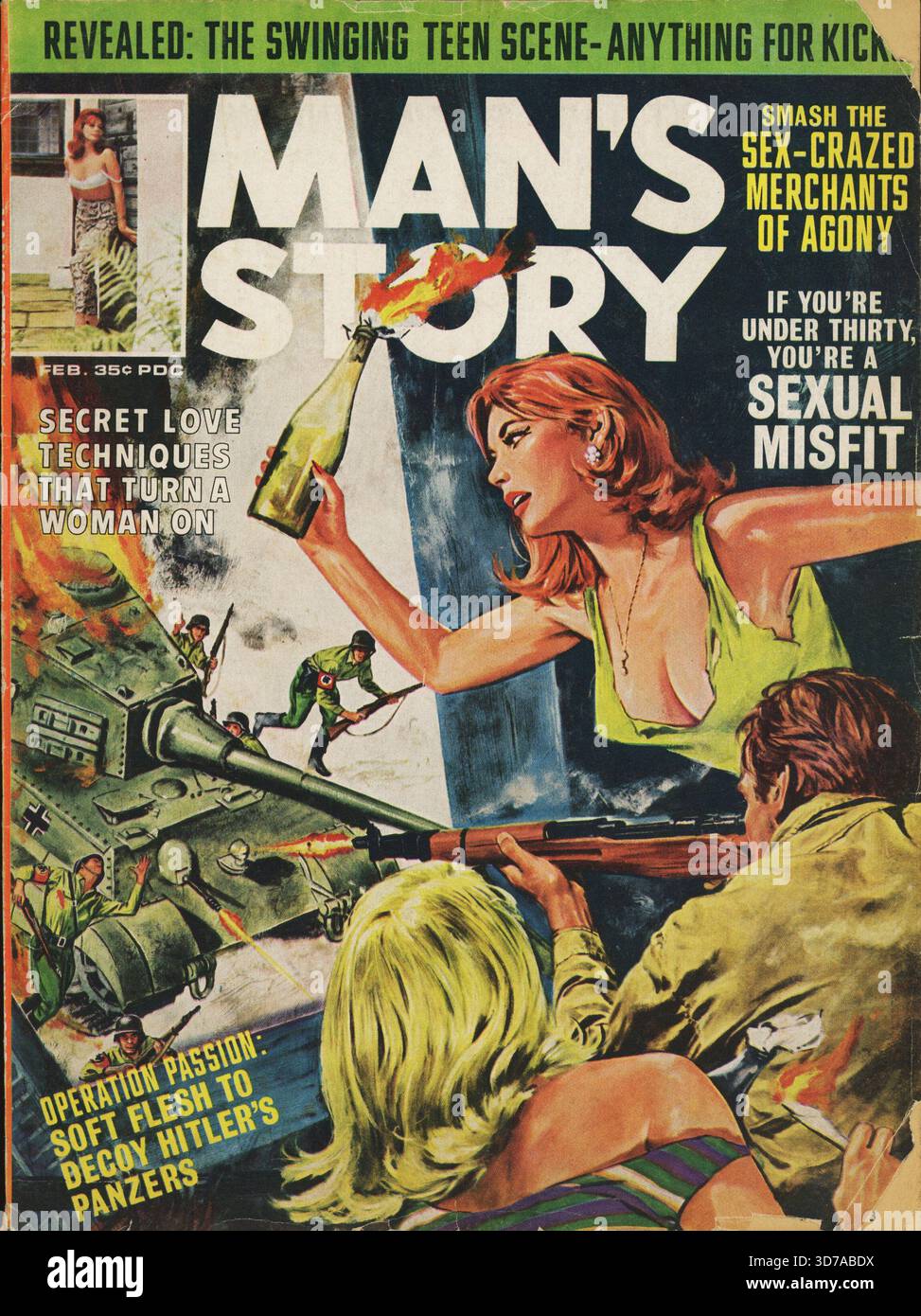 Man's Story Magazine Vol 10 No 1. Febbraio 1969. Artista di copertina: Norm Eastman. Titolo - operazione passione: Carne morbida ai Panzers di Decoy Hitler. Foto Stock