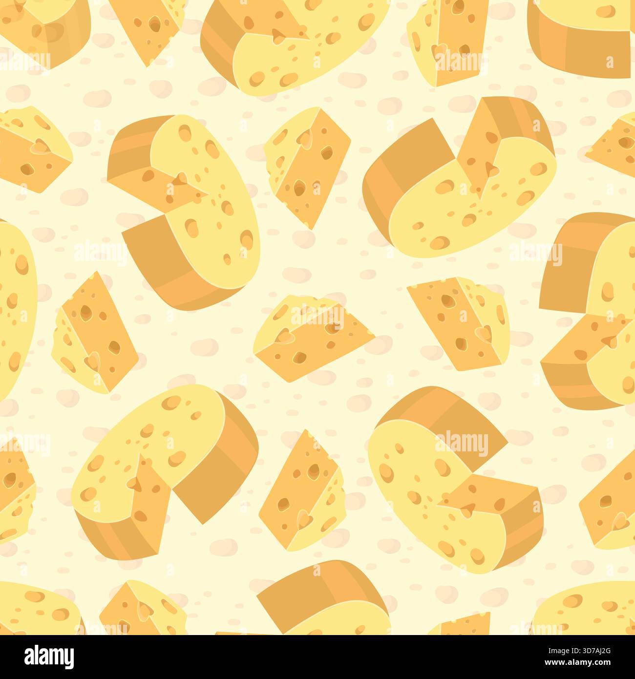 Teste cilindriche gialle senza cuciture. Prodotti lattiero-caseari interi e in pezzi. Latte alimentare. Fette di formaggio. Stampa ripetuta. Antipasto culinario. Gourmet Illustrazione Vettoriale