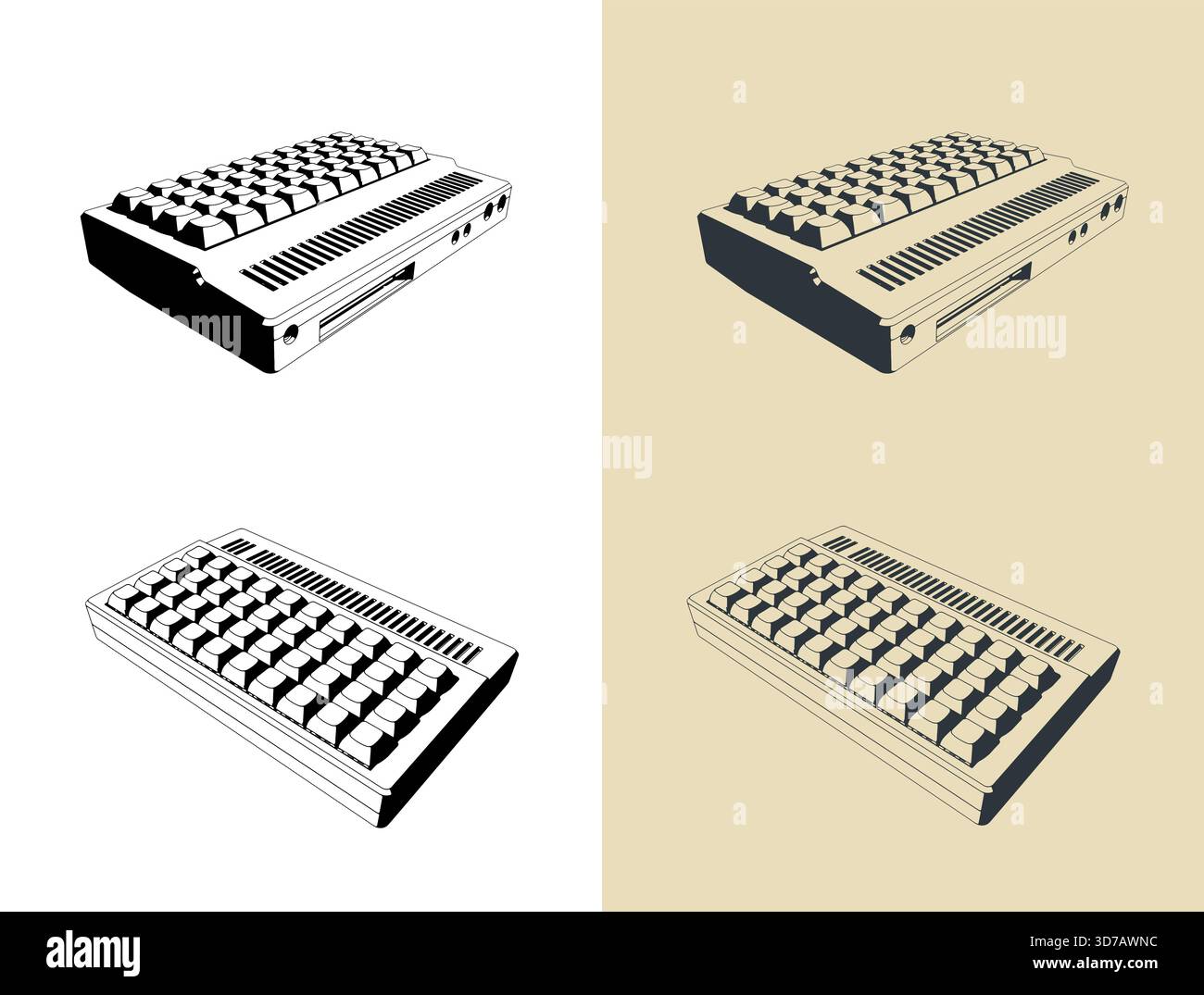 Illustrazioni vettoriali stilizzate di un computer retrò Illustrazione Vettoriale
