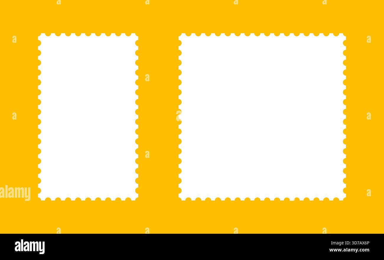 Set di cornici modello francobollo. Bordi vuoti, sfondi per lettere, cartoline. Cerchio vuoto, timbro vintage rettangolare. Etichette, etichette, buoni Illustrazione Vettoriale