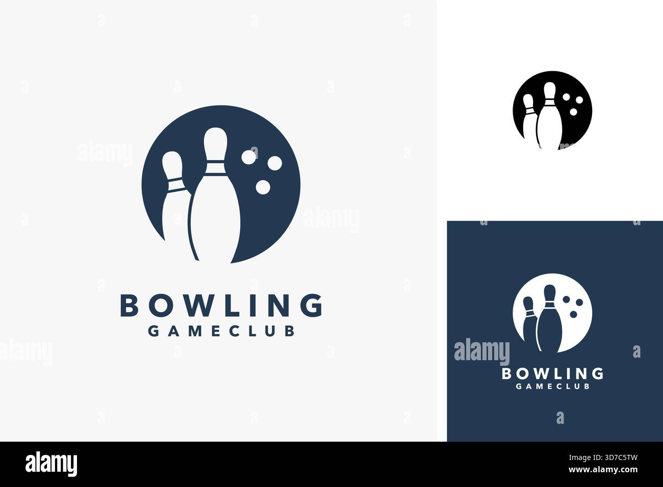 Simbolo simbolo del logo del bowling a palla e birilli Illustrazione Vettoriale