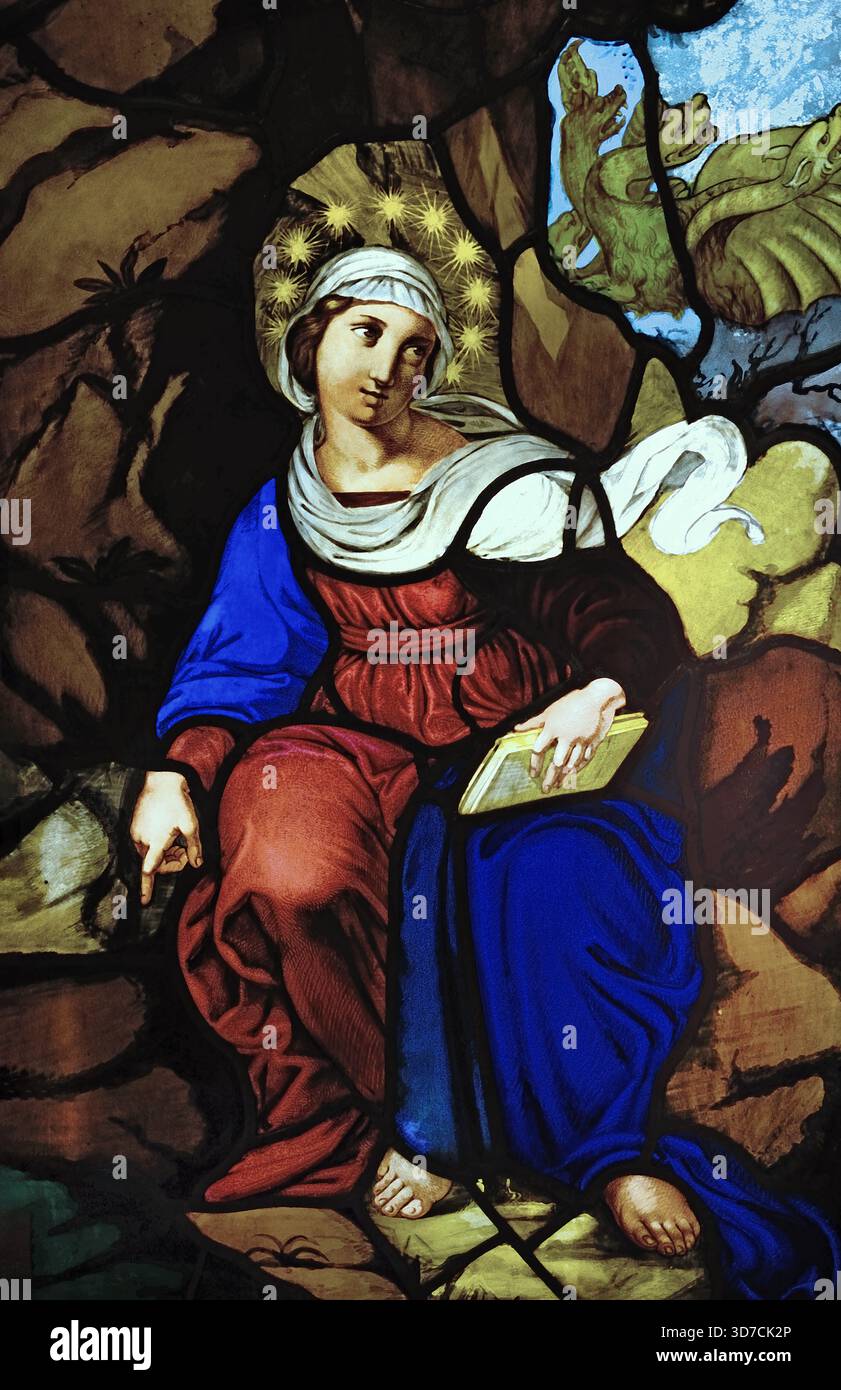 Della Cattedrale di vetrate: un grande angelo in preghiera e un angelo con specchio, secolo XIX da Pompeo - Guiseppe Bertini (.Duomo di Milano - il Duomo di Milano, Italia,l'italiano. Foto Stock