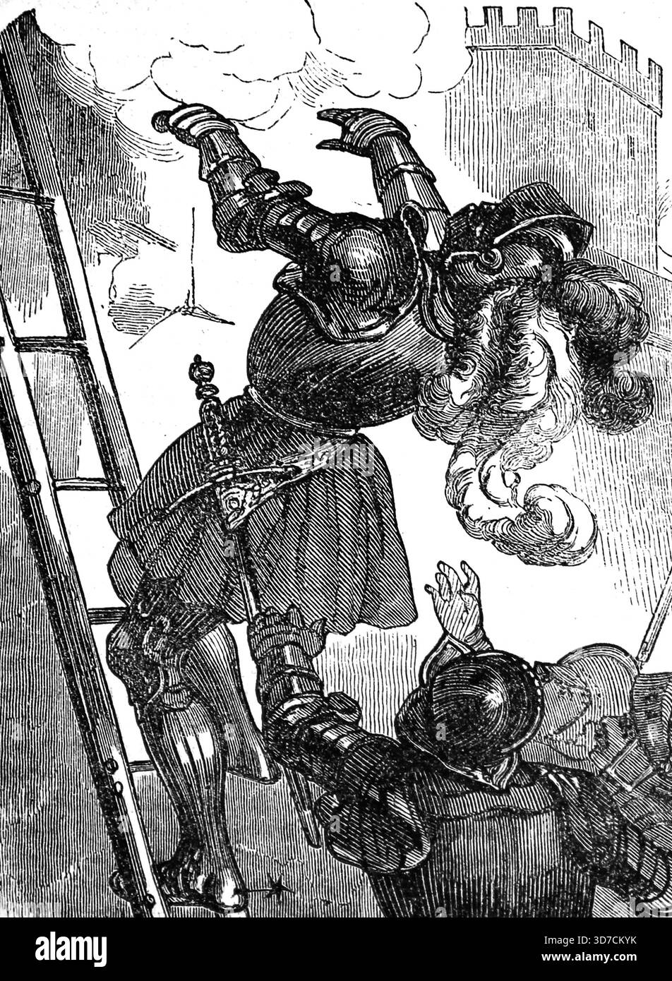 Guerre degli italiani. Conflitto tra l'imperatore Carlo V e papa Clemente VII. Il sacco di Roma, 6 maggio 1527, da parte delle truppe del duca di Borbone (al servizio di Carlo V). E' stato ucciso nel primo assalto, quando ha scalato le mura della citta'. Foto Stock