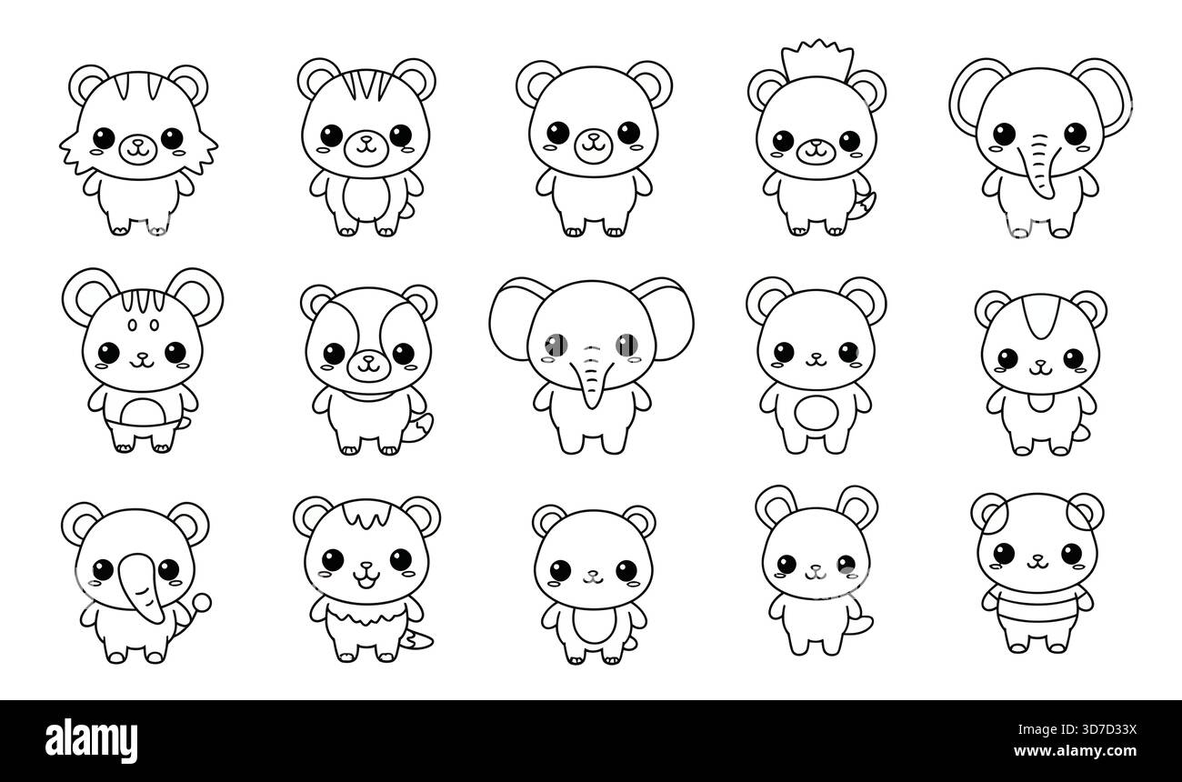Collezione di quindici cartoni animati in bianco e nero per colorare o per uso didattico Illustrazione Vettoriale