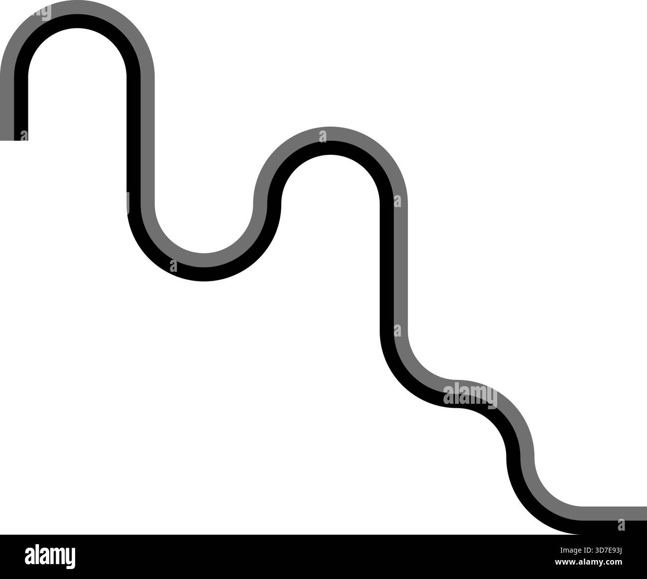 Le linee a doppio tono delineano una forma astratta irregolare, formata da angoli d'onda quadrati e segmenti curvi che scorrono. Illustrazione Vettoriale