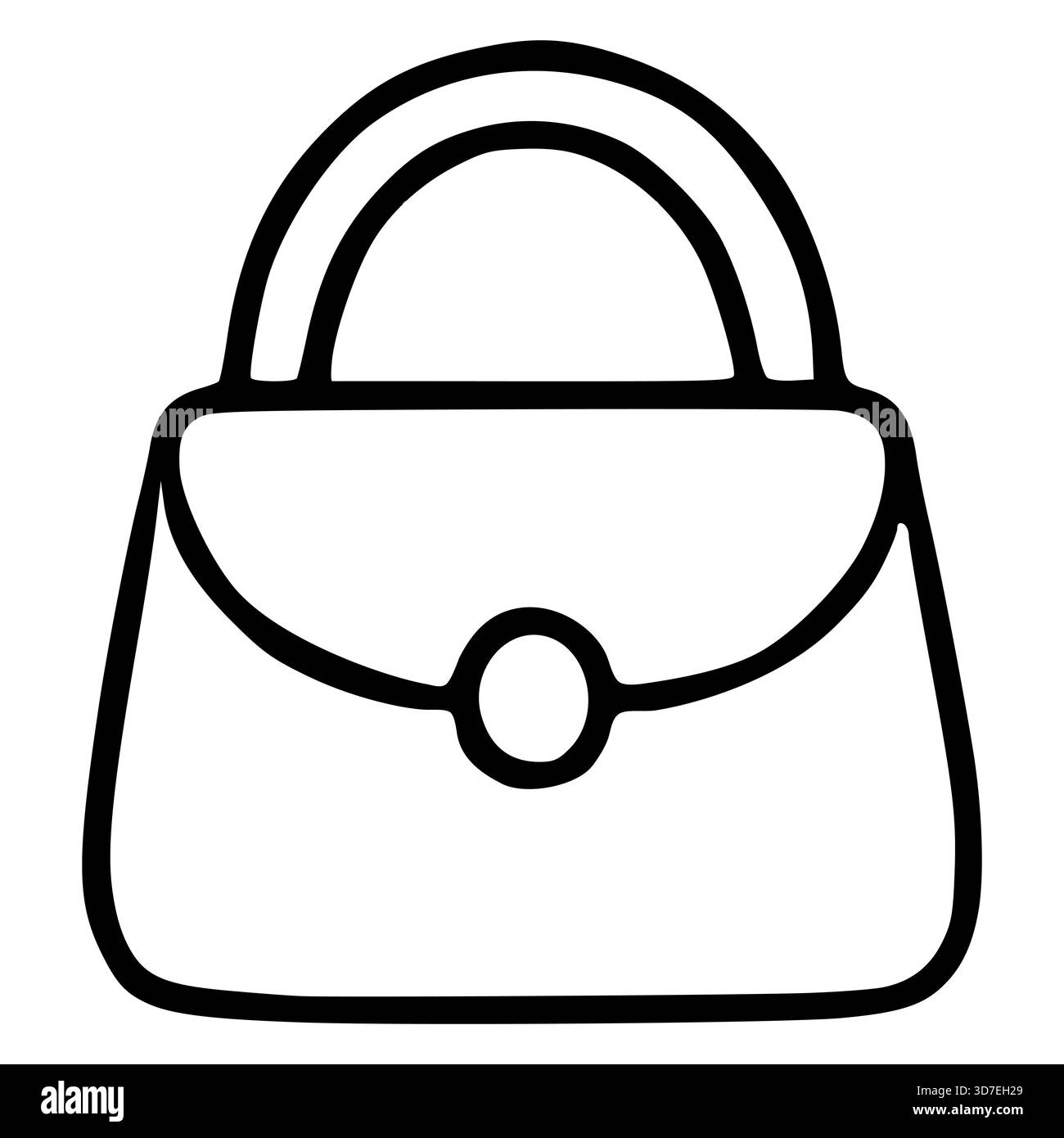 Illustrazione vettoriale minimalista di una classica borsa con manico arrotondato e chiusura circolare centrale. Illustrazione Vettoriale