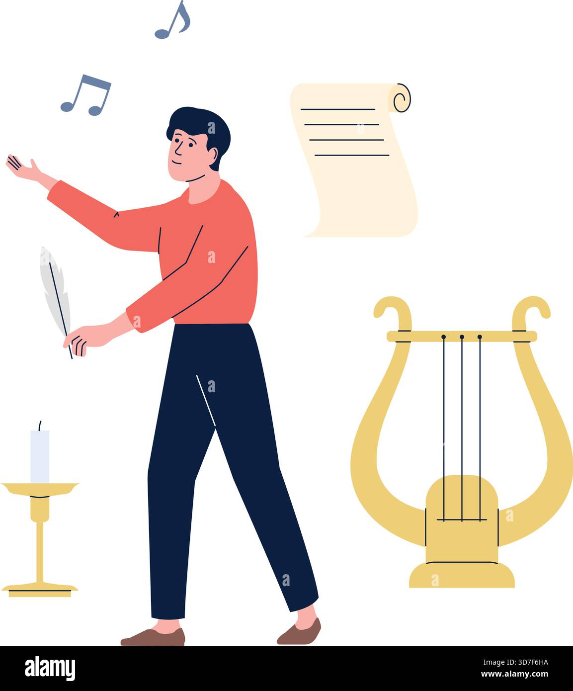 Un uomo con una camicia rossa tiene una spada e sta in piedi accanto a una zucca Illustrazione Vettoriale