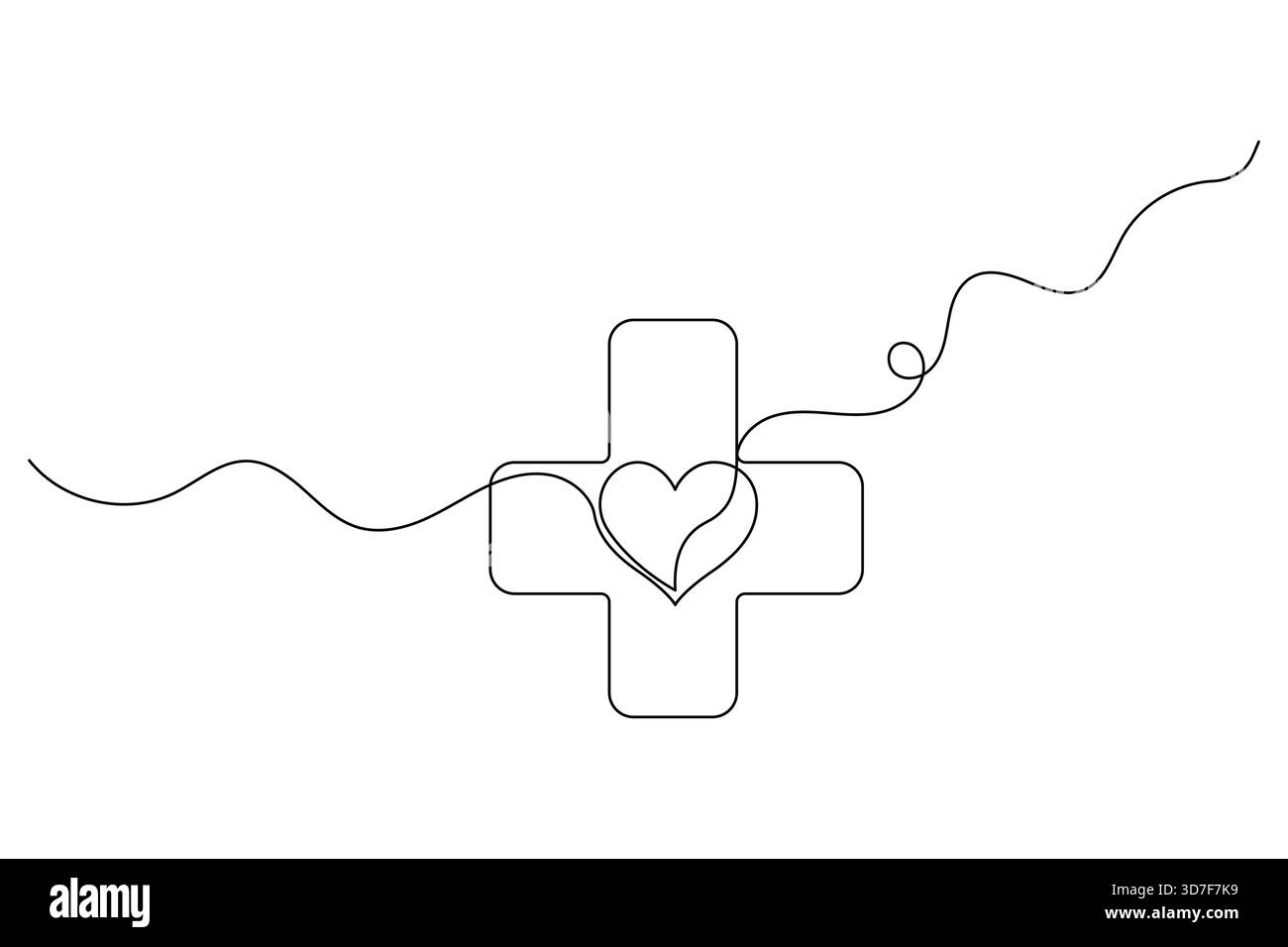 Croce medica con cuore in linea continua art design Illustrazione Vettoriale