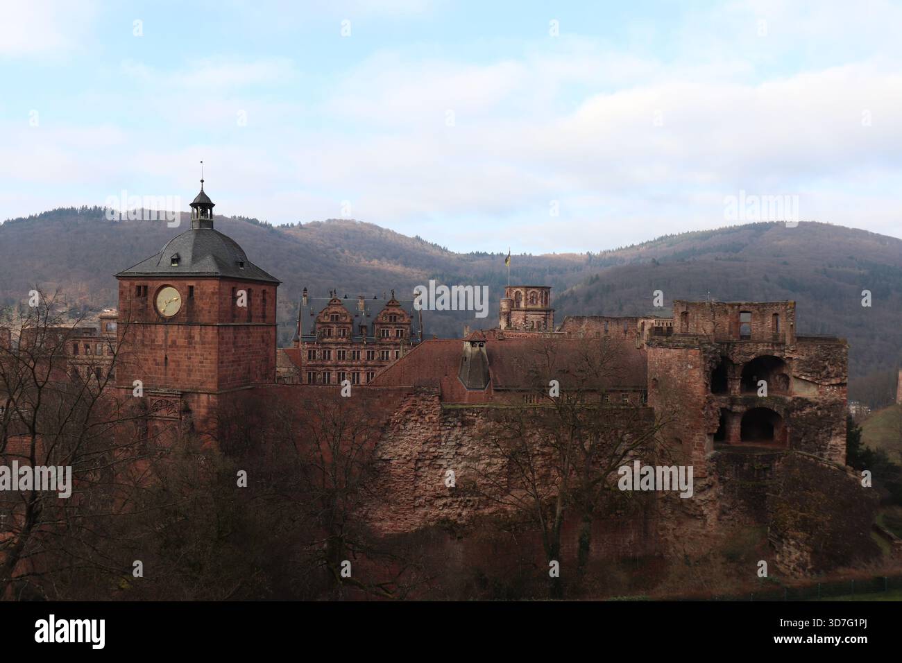 Castello di Heidelberg che mostra un mix di stili architettonici a Heidelberg, Baden-Württemberg, Germania Foto Stock
