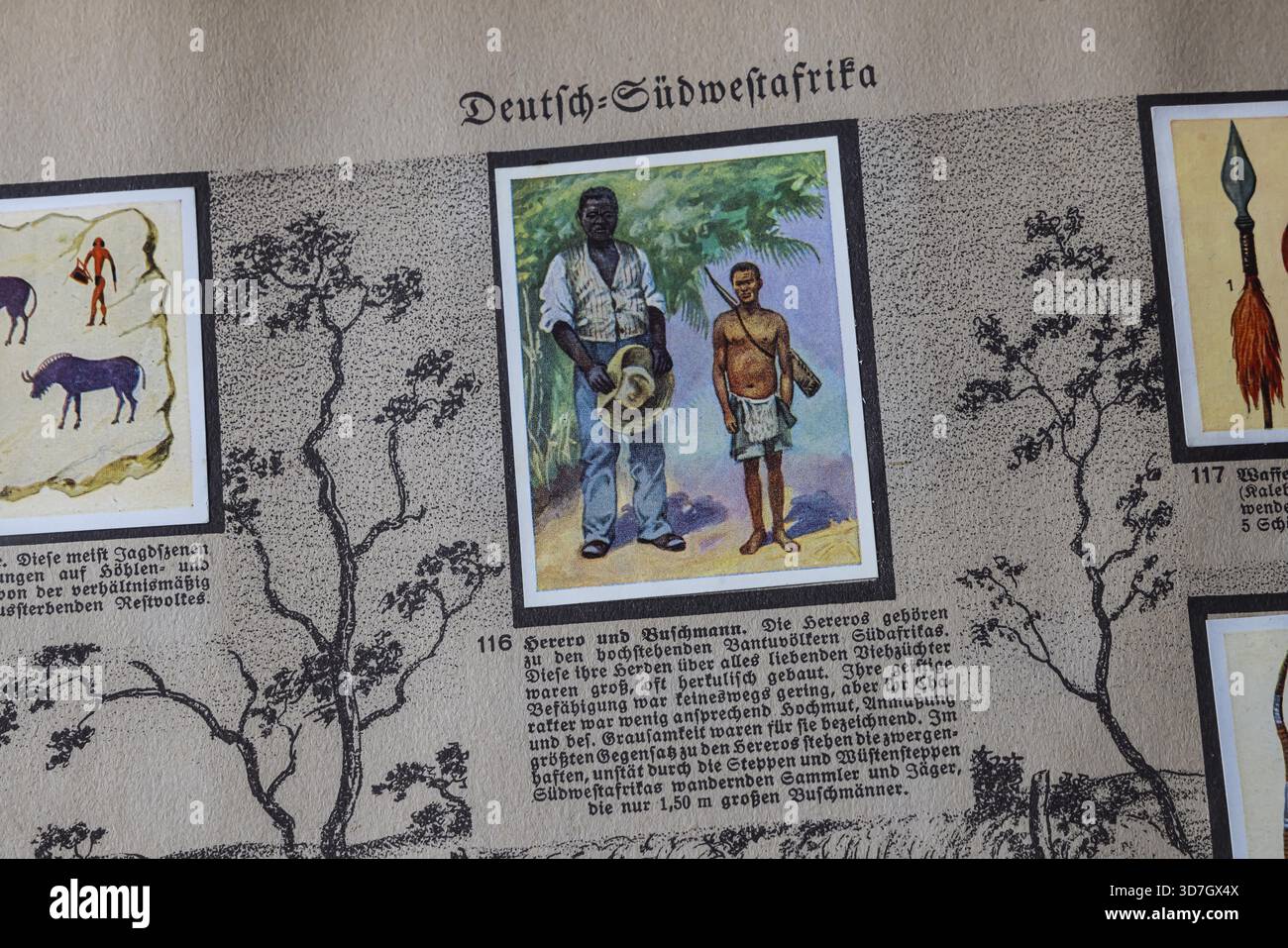 Colonie tedesche. Africa sud-occidentale tedesca. Herero e Buschmann. Un'antologia pubblicata da Cigaretten-Bilderdienst Dresden dal 1936. Germania Foto Stock