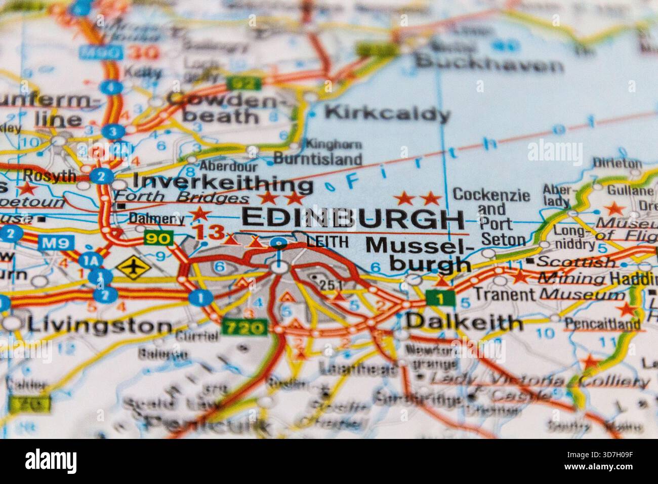 Edimburgo, Scozia, Regno Unito su una mappa stradale. Foto Stock