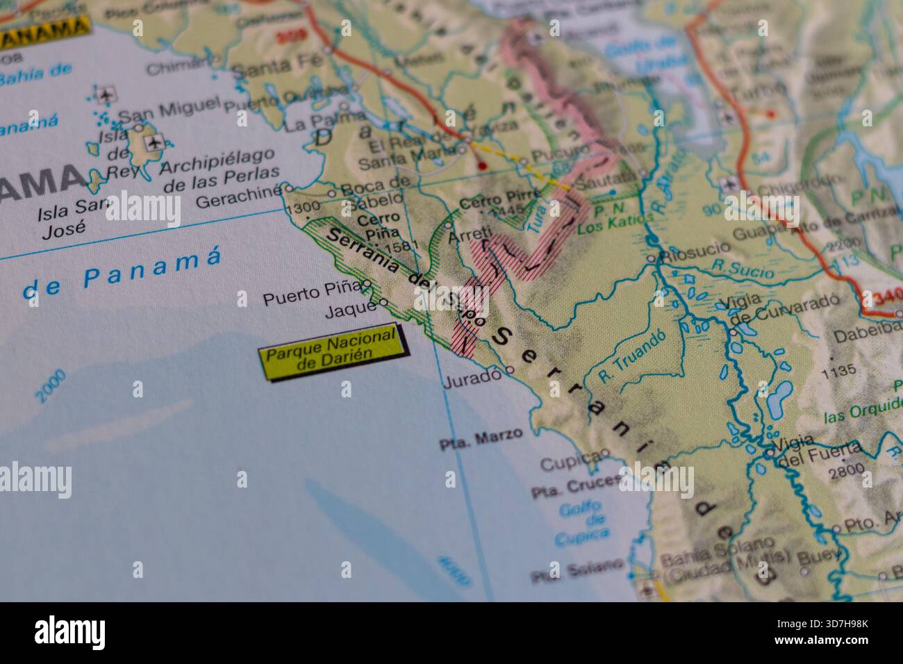 Parque Nacional de Darien, Colombia, su una mappa stradale Foto Stock