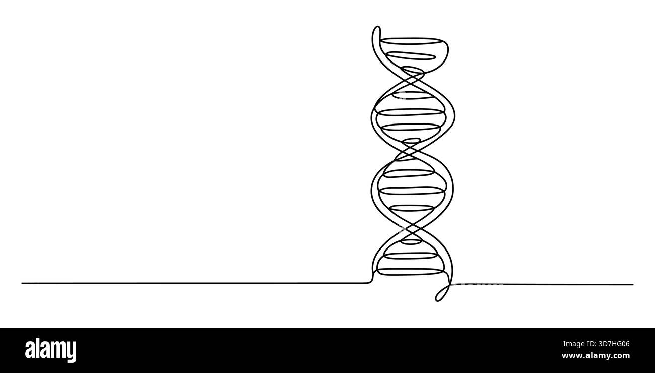 Disegno continuo di un'elica genetica del dna per la scienza Illustrazione Vettoriale