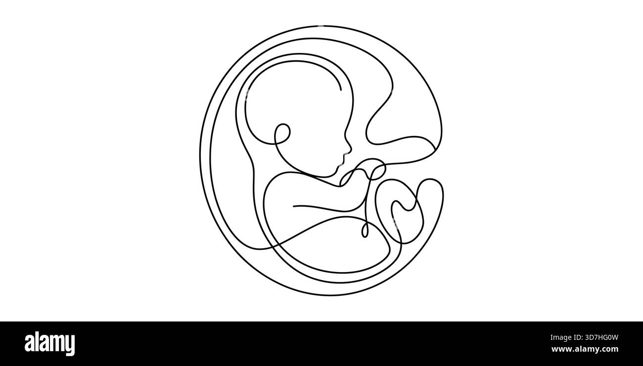 Disegno continuo del feto nel grembo materno, disegno concettuale della gravidanza. Illustrazione Vettoriale