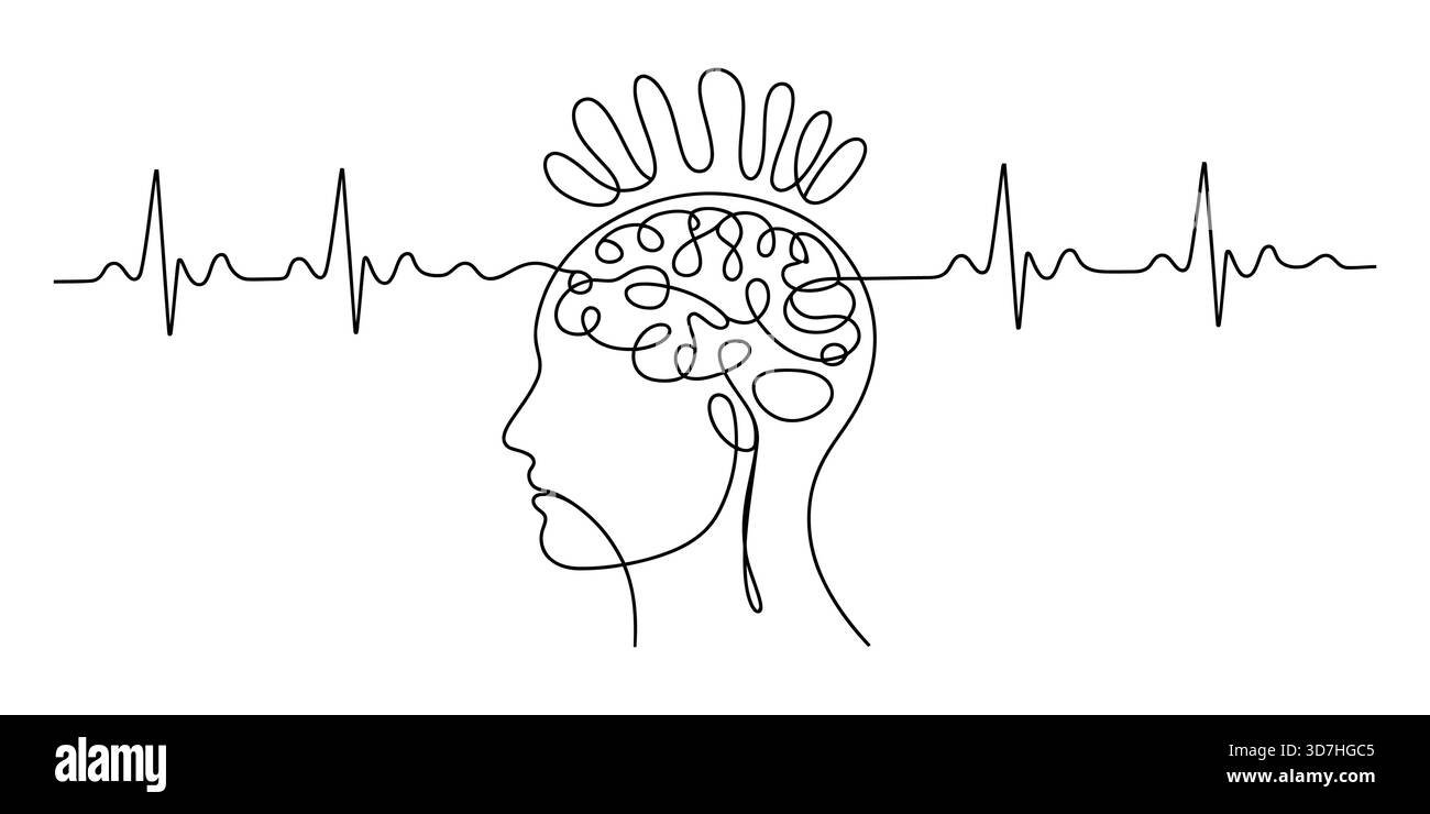 Attività mentale e cerebrale rappresentata da un disegno continuo Illustrazione Vettoriale