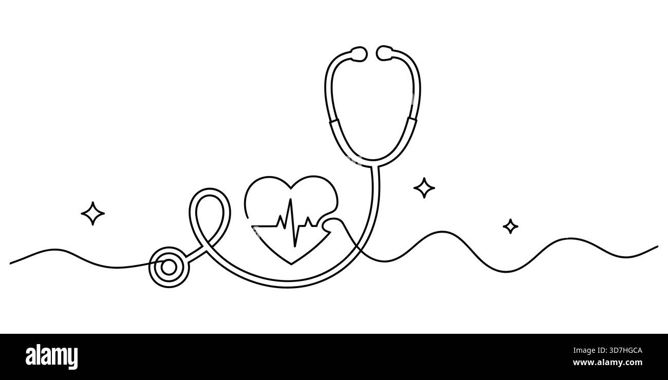 Linea stetoscopio art forming Heart and ecg Healthcare concept Illustrazione Vettoriale