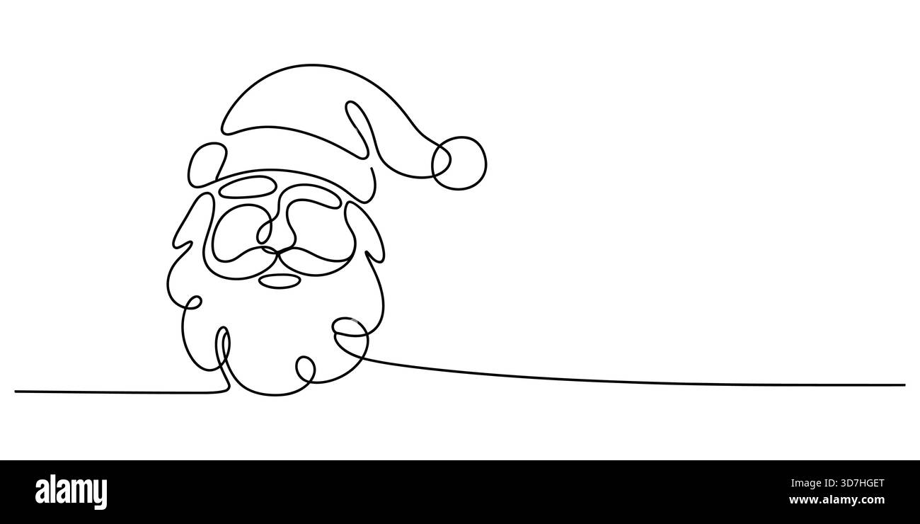 Disegno continuo del volto di babbo Natale, design natalizio. Illustrazione Vettoriale