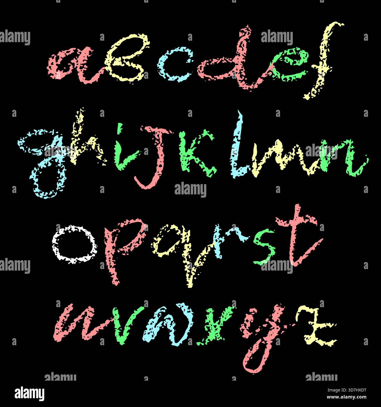 Vero carattere testurizzato Grunge Chalk colorato disegnato a mano Illustrazione Vettoriale