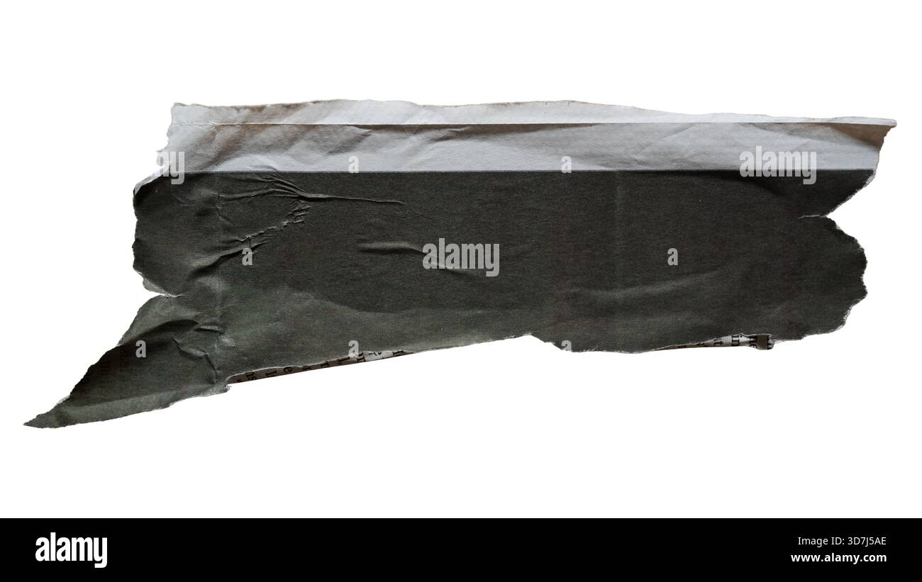 Sfondo nero di giornale strappato per una casella di testo isolata su sfondo bianco con tracciato di ritaglio Foto Stock