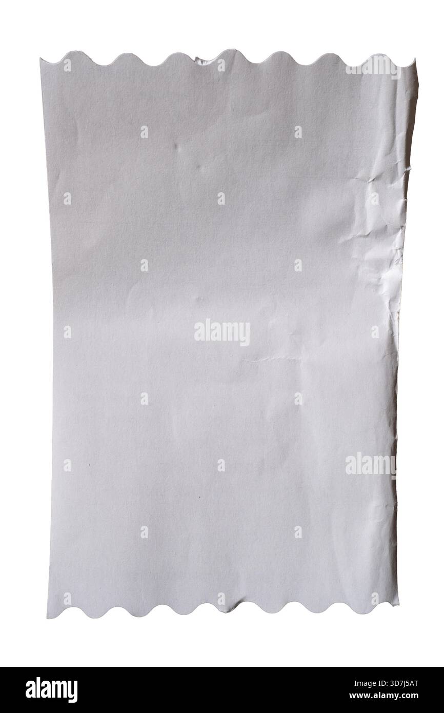 Carta per ricevute con motivo a zig-zag, sfondo a trama su sfondo bianco con percorso di ritaglio Foto Stock