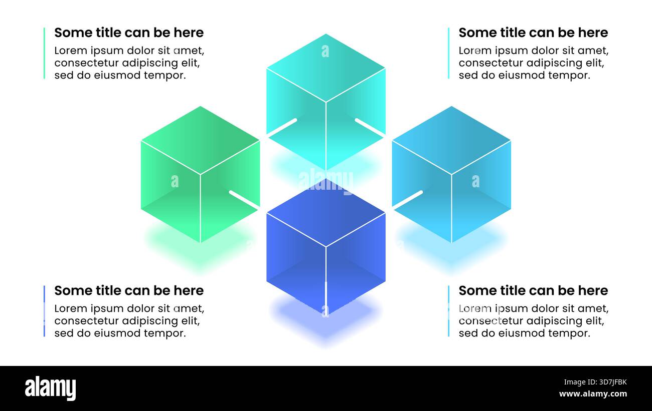 Modello infografico con 4 opzioni o passaggi. Blockchain. Può essere utilizzato per layout del flusso di lavoro, diagrammi, banner, webdesign. Illustrazione vettoriale Illustrazione Vettoriale