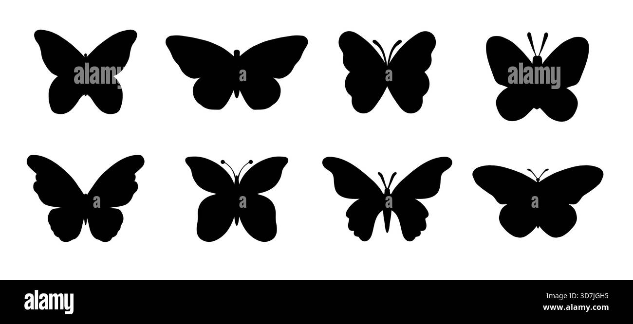 Modello vettoriale silhouette farfalla. Set di illustrazione del vettore a farfalla. Illustrazione Vettoriale